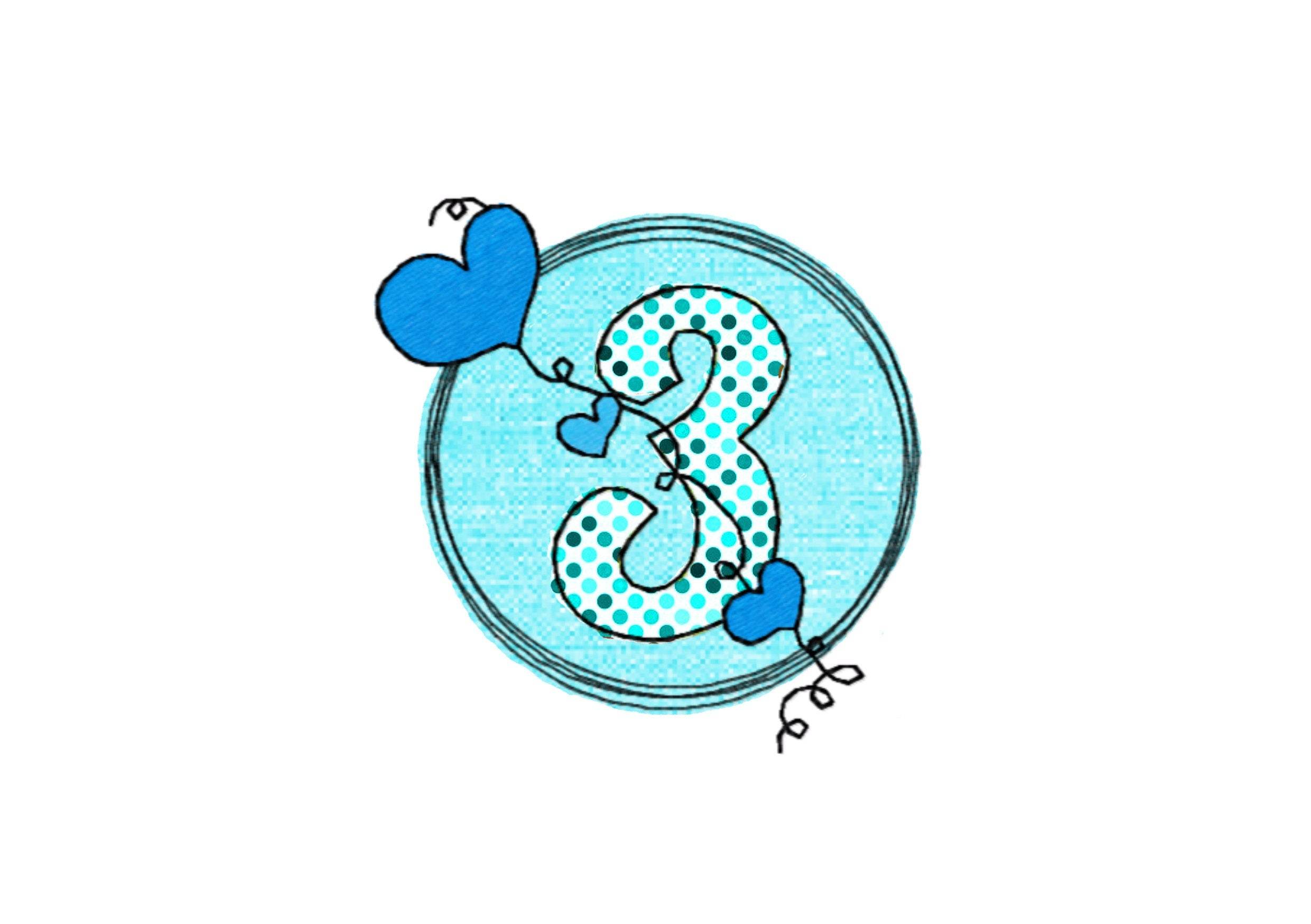 Stickdatei Geburtstags-Zahlen 1 bis 9 - Doodle Button Herz - Sewando