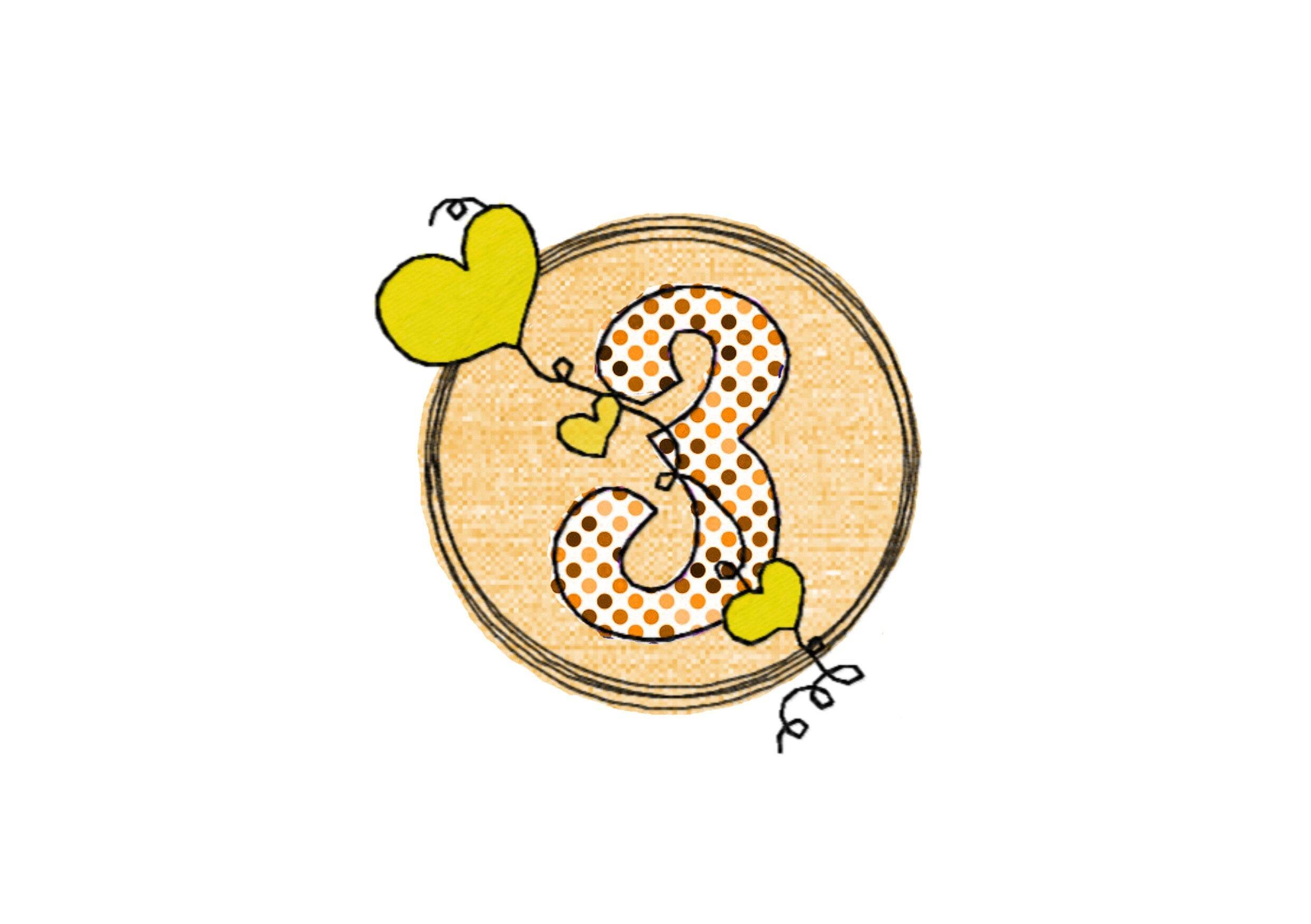Stickdatei Geburtstags-Zahlen 1 bis 9 - Doodle Button Herz - Sewando