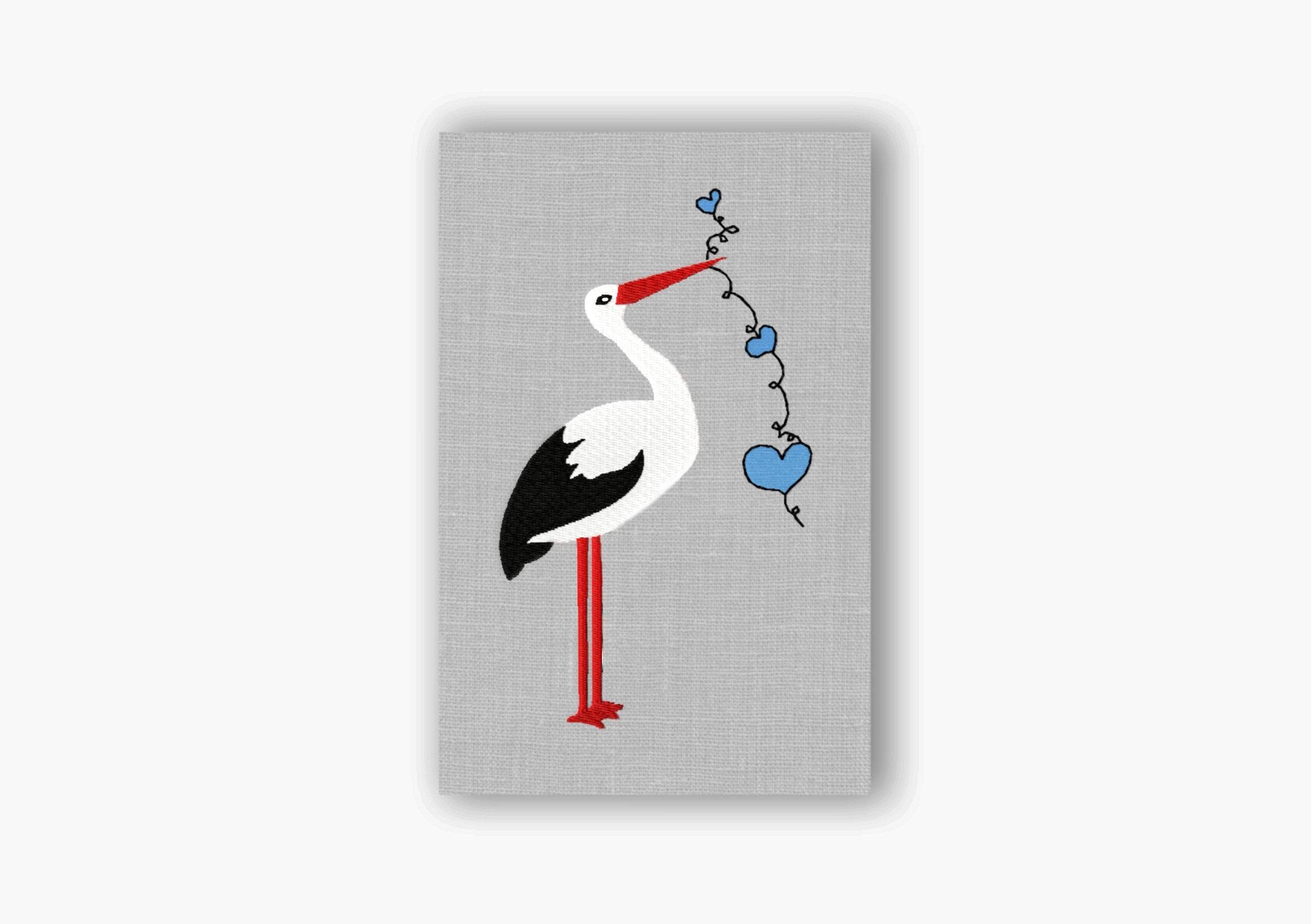 Stickdatei Storch - zwei Größen, Rahmen 10x10 und 13x18, Stickdesign, stork, Herz, heart - Sewando
