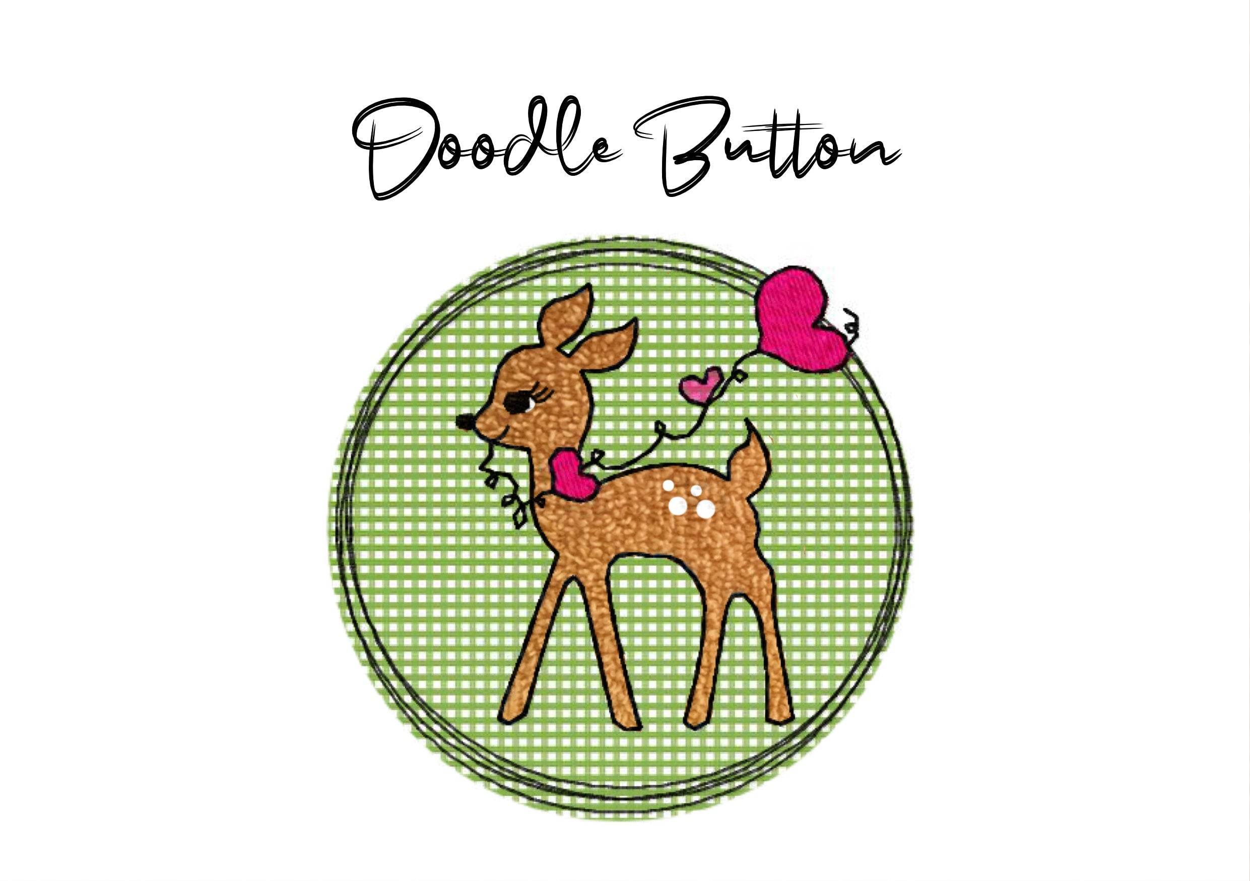 Stickdatei Rehkitz Doodle Button, 2 Größen, Reh, Herz - Sewando
