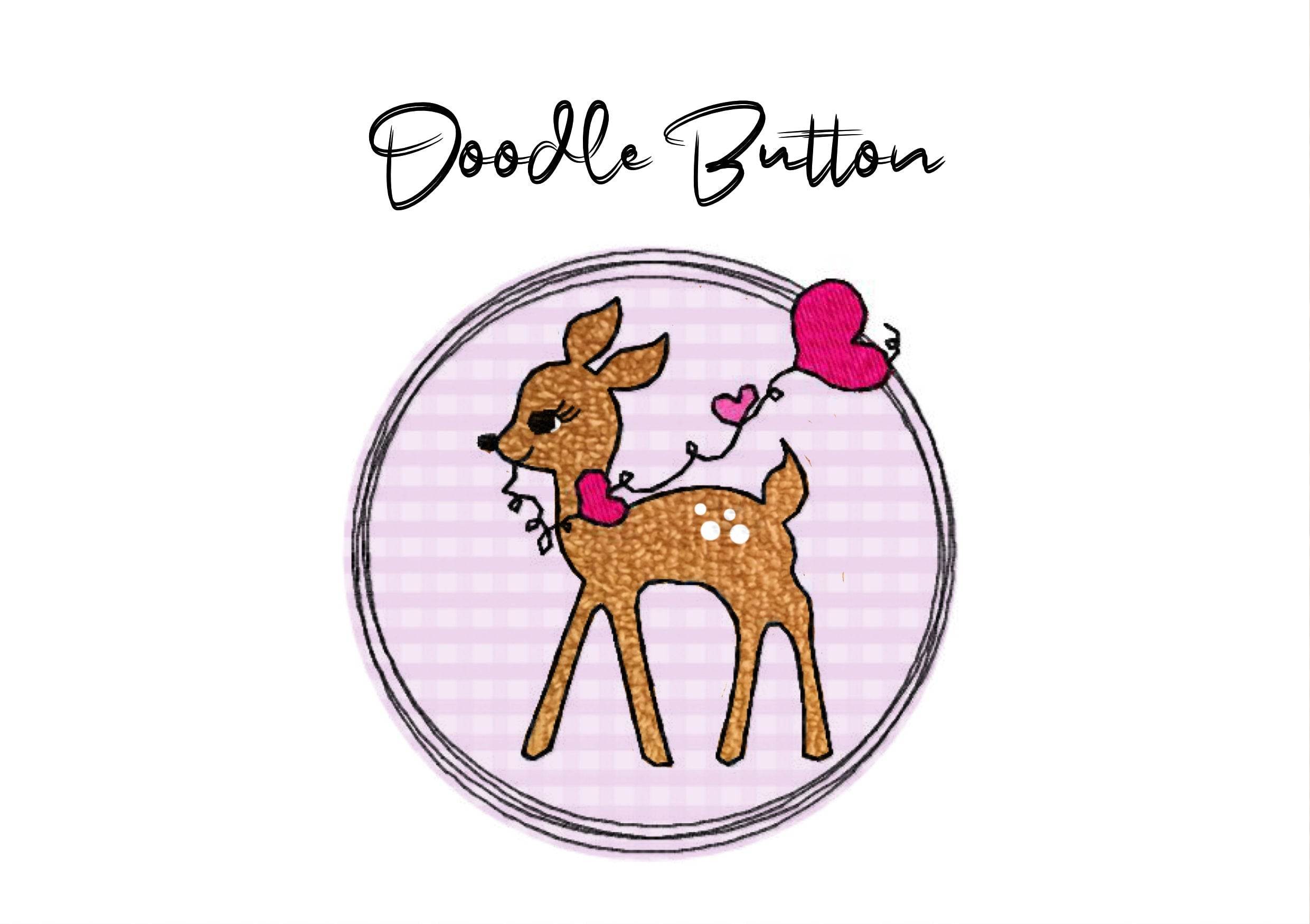 Stickdatei Rehkitz Doodle Button, 2 Größen, Reh, Herz - Sewando