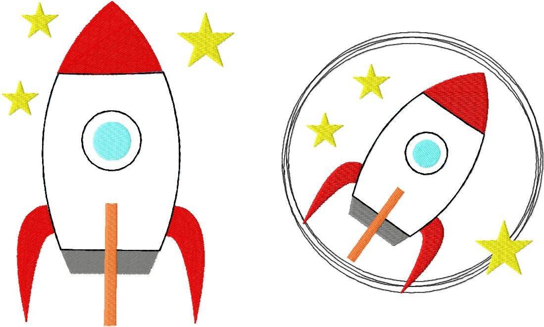Stickdatei Rakete Doodle Button, 2 Größen, Applikation, Stern, Applikation - Sewando