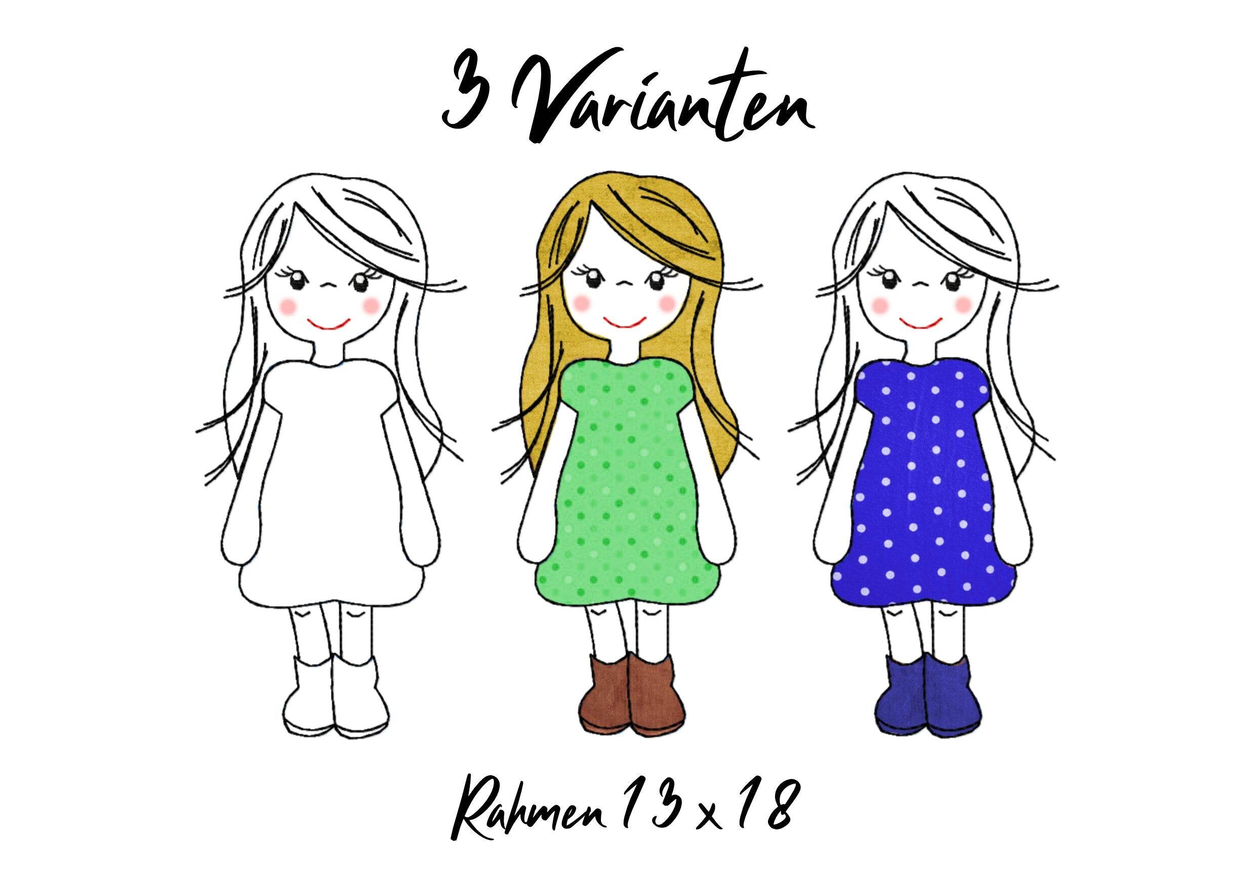 Stickdatei Girl Applikation in drei Varianten Rahmen 13x18 - Sewando