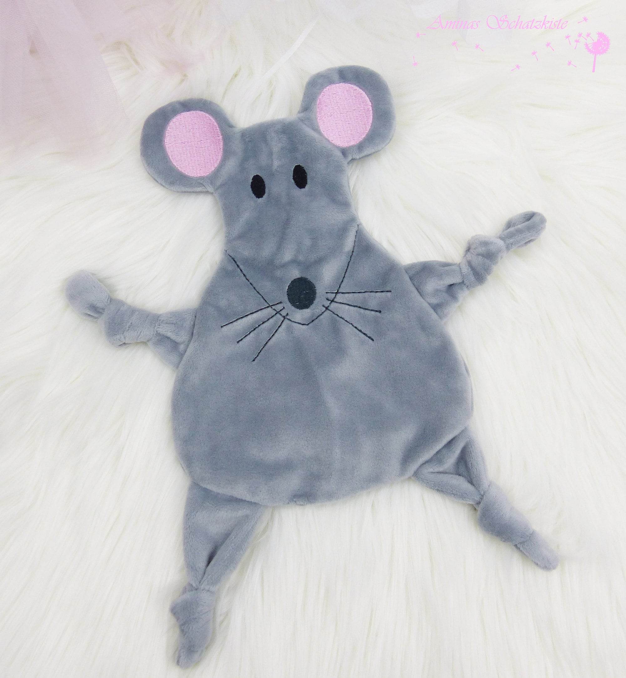 Stickdatei ITH Maus Kuscheltuch drei Größen, zwei Ohrvarianten, Baby, Schmusetuch, Kuscheltier - Sewando