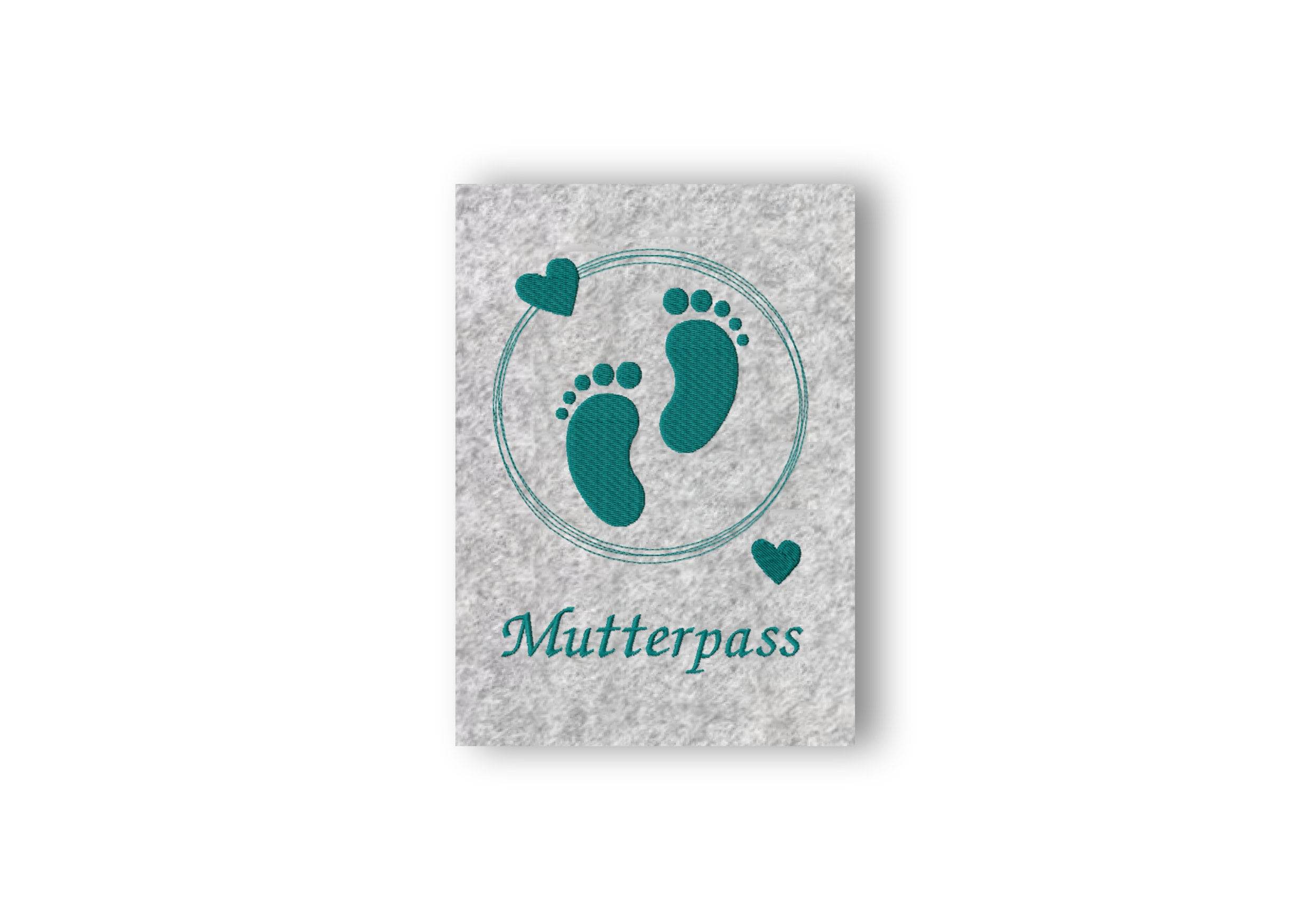 Stickdatei Kleine Füße Mutterpass - Rahmen ab 13 cm x 18 cm, schwanger, Baby, Kind, Mutterpasshülle, sticken, Doddle, Herz - Sewando