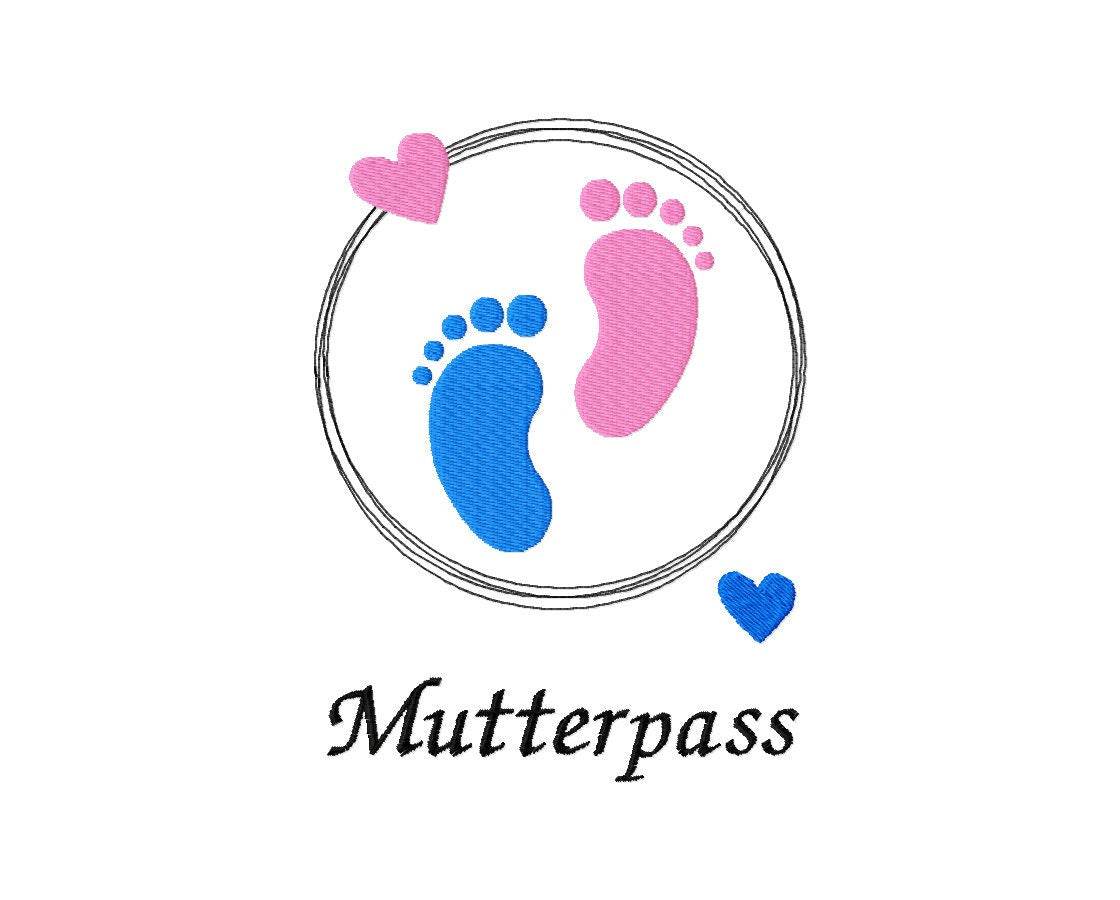 Stickdatei Kleine Füße Mutterpass - Rahmen ab 13 cm x 18 cm, schwanger, Baby, Kind, Mutterpasshülle, sticken, Doddle, Herz - Sewando