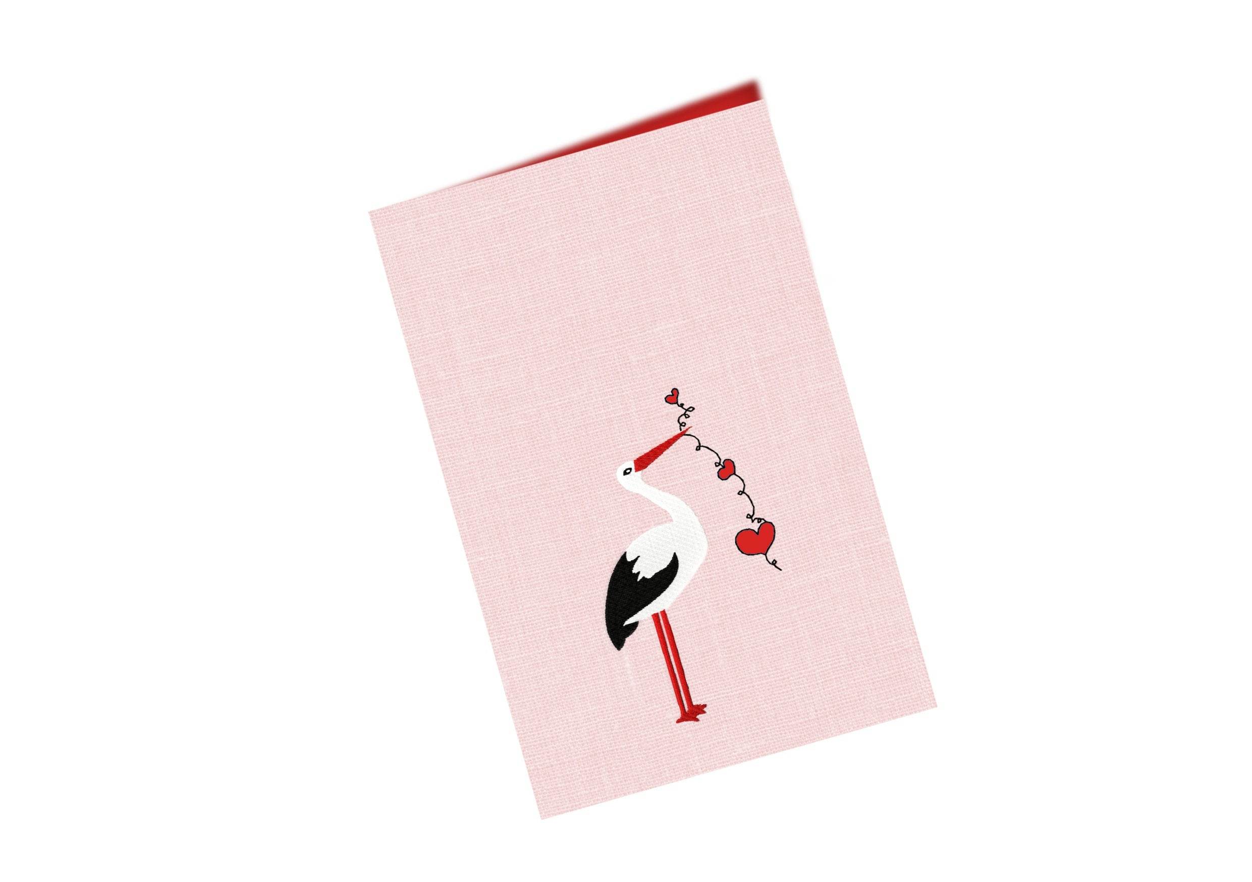 Stickdatei Storch - zwei Größen, Rahmen 10x10 und 13x18, Stickdesign, stork, Herz, heart - Sewando