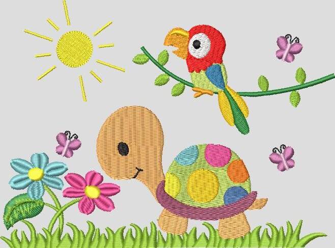 Stickdatei Schildkröte und Papagei Taschenmotiv TM92 - Sewando