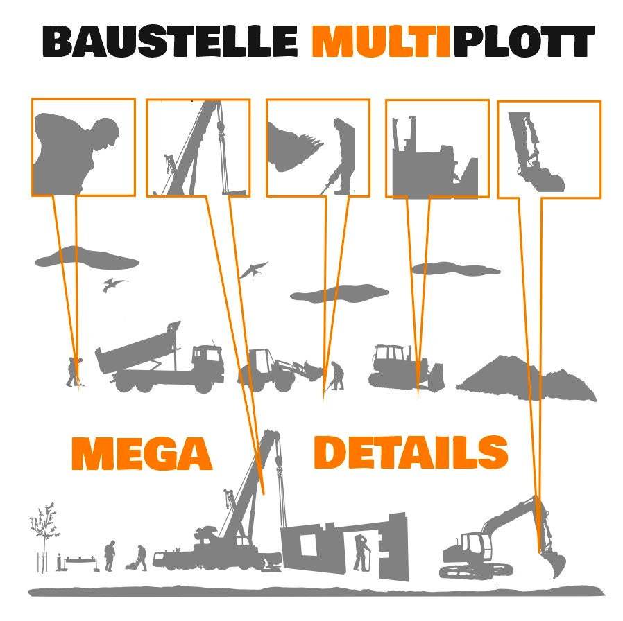 BAUSTELLE - MULTIPLOTT Das Baustellen / Fahrzeuge / Arbeiter Komplett Set, vom Tee-Licht bis Wand-Tattoo alles in einem Paket, Plotter und Laser-Datei als SVG und DXF - Sewando