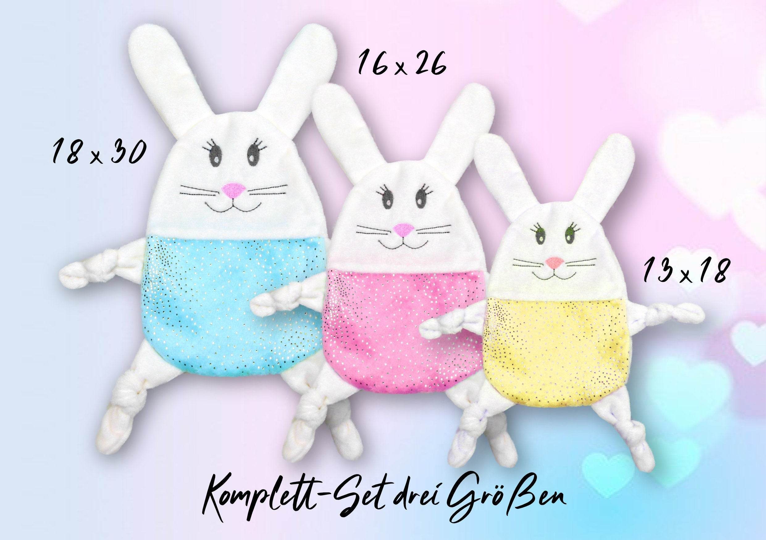 Stickdatei Hase Kuscheltuch ITH in drei Größen, Schmusetuch, Kuscheltier, Kissen - Sewando