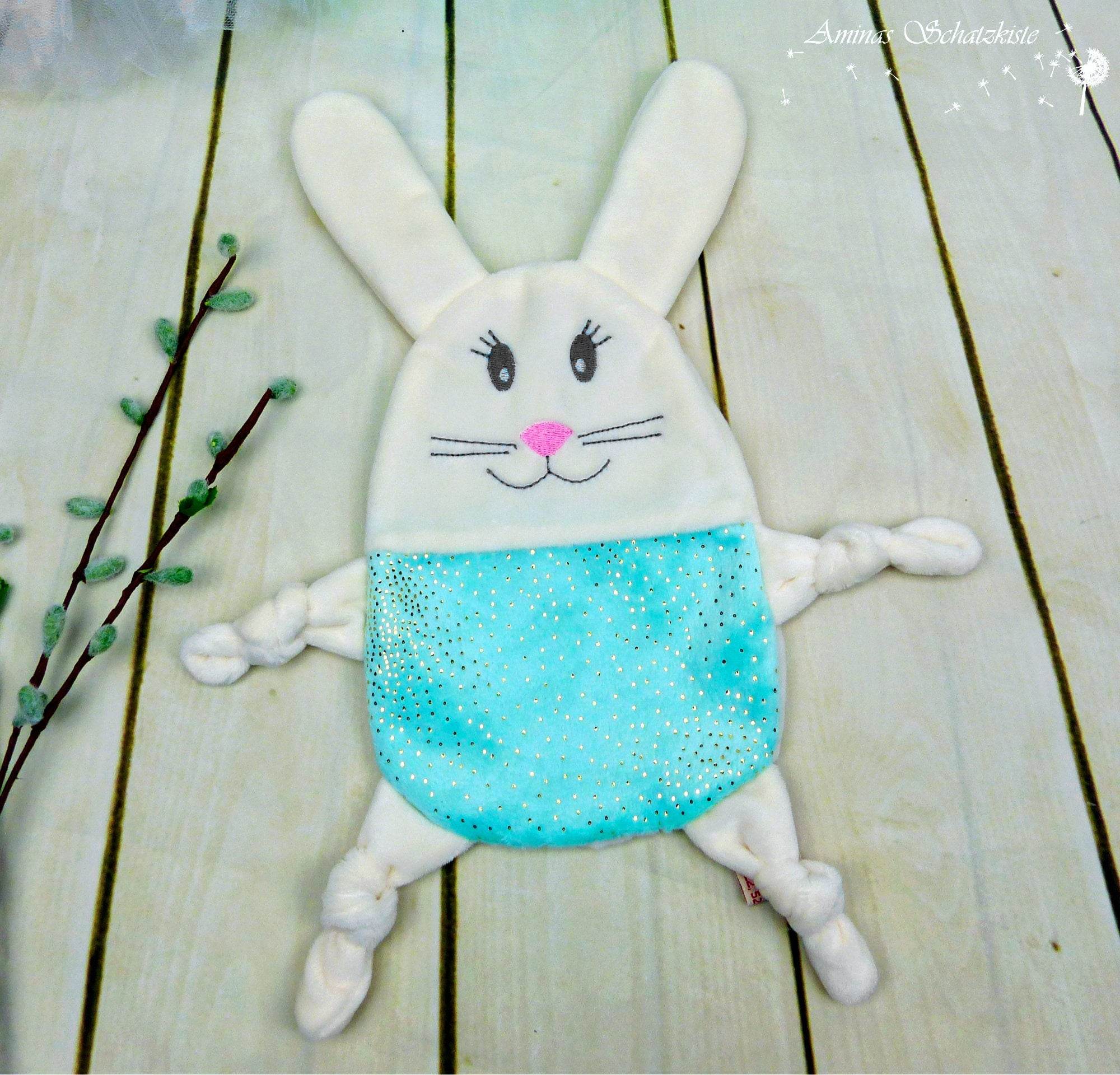 Stickdatei Hase Kuscheltuch ITH in drei Größen, Schmusetuch, Kuscheltier, Kissen - Sewando