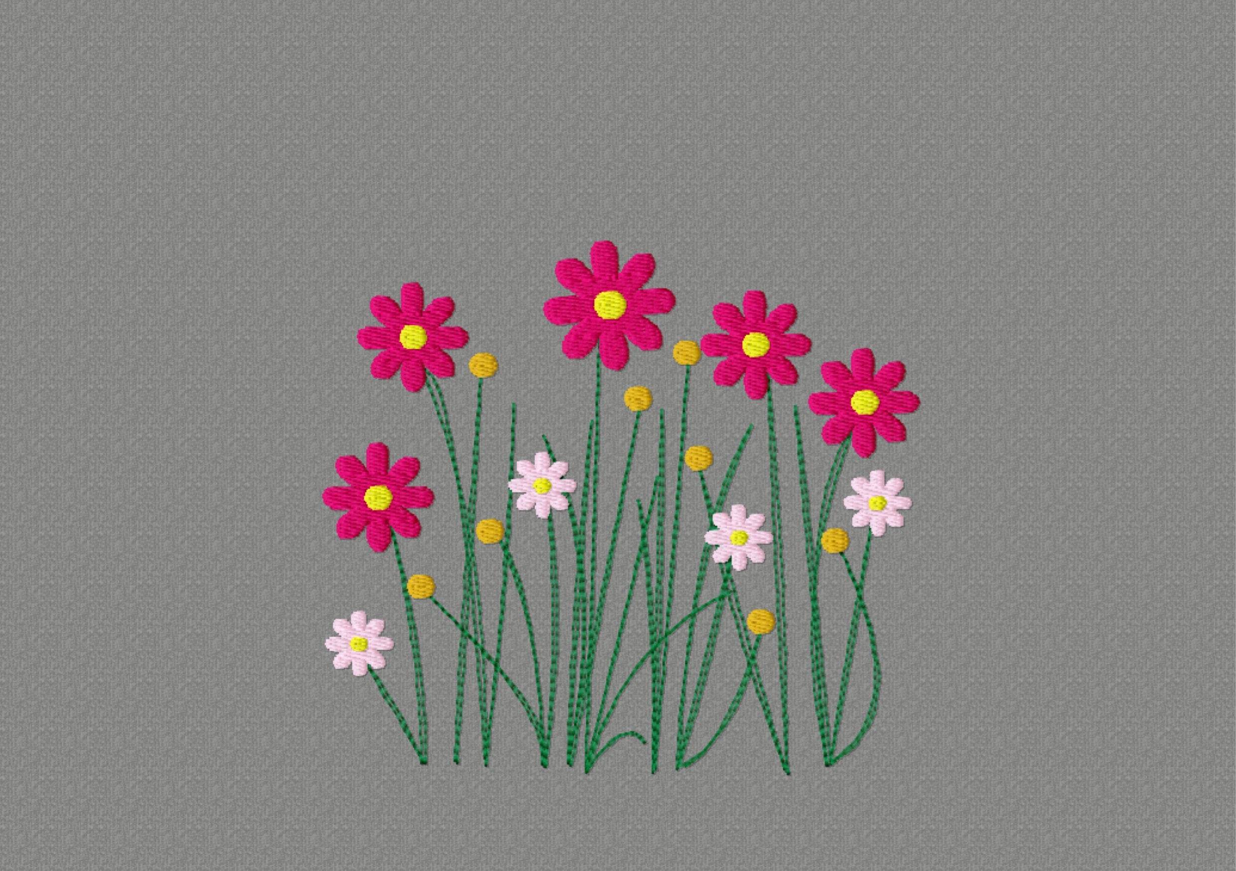 Stickdatei Blümchen in vier Größen, Blume, Wiese, Blüte, Gras - Sewando