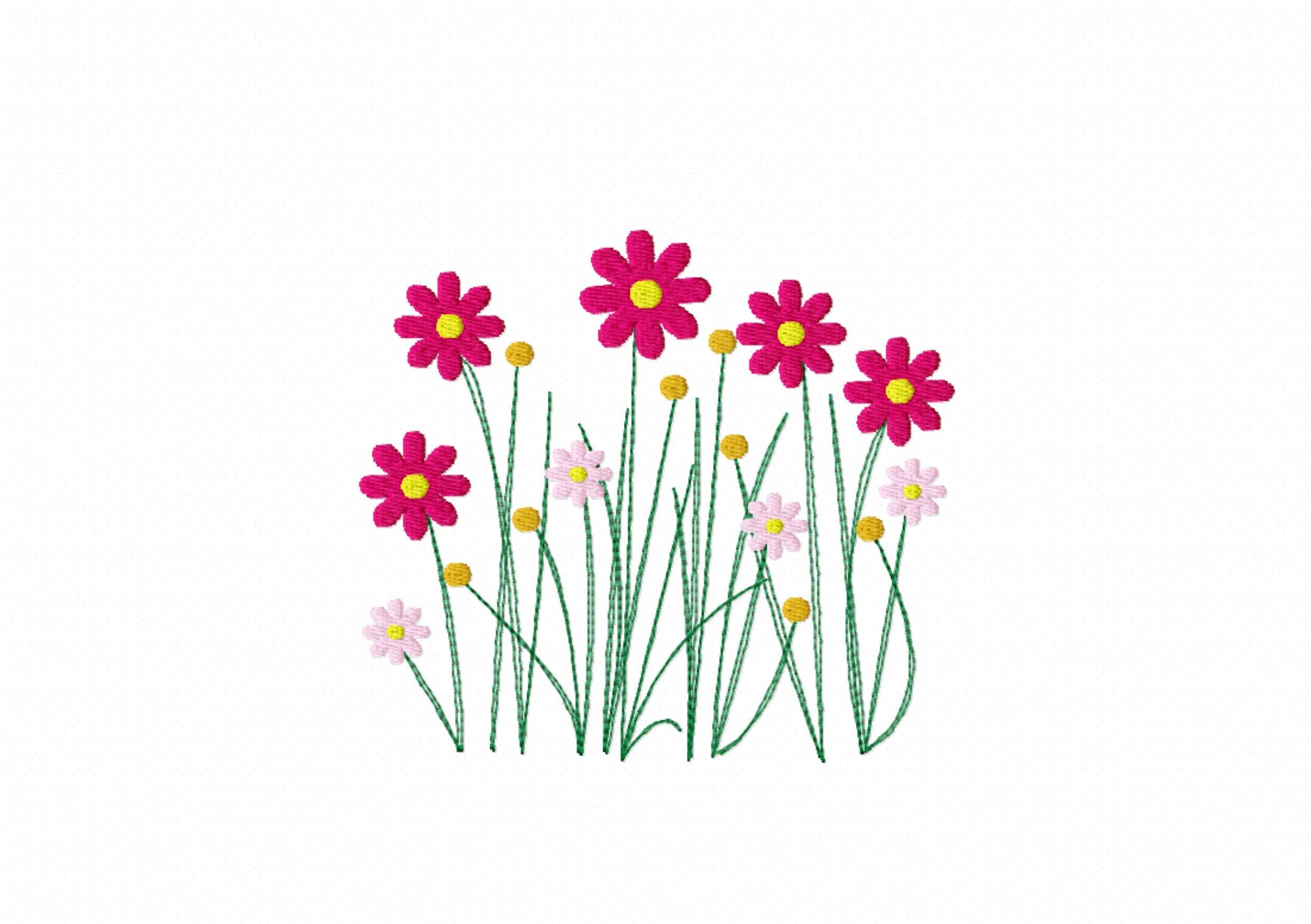 Stickdatei Blümchen in vier Größen, Blume, Wiese, Blüte, Gras - Sewando
