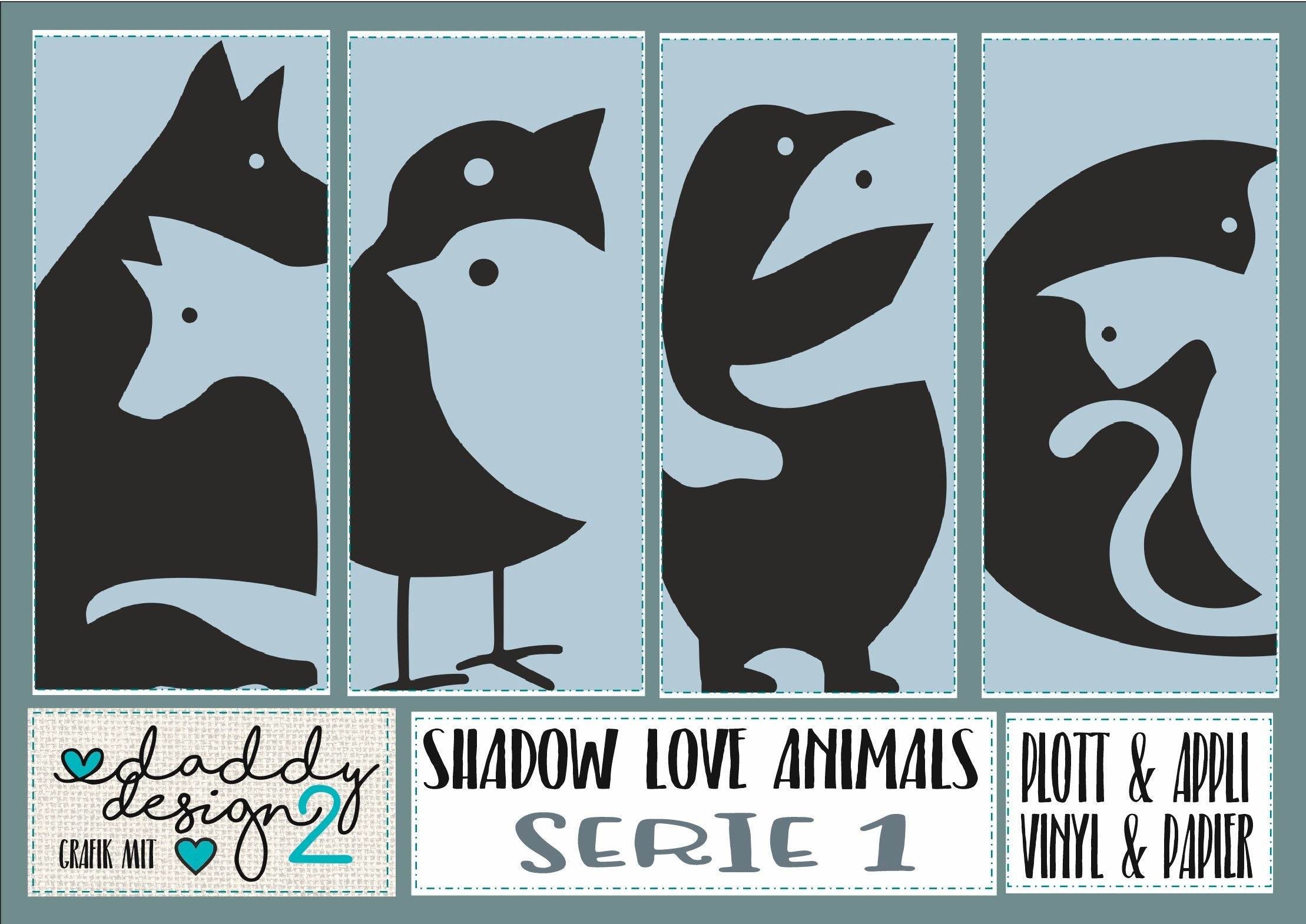 Plotterdatei Shadow Love Animals - 1 Farbiger Illusions Plott - Serie 1, SVG und DXF - Sewando