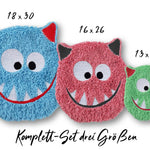Stickdatei Monsterchen ITH drei Größen, Kissen, Schmusetuch, Kuscheltier - Sewando