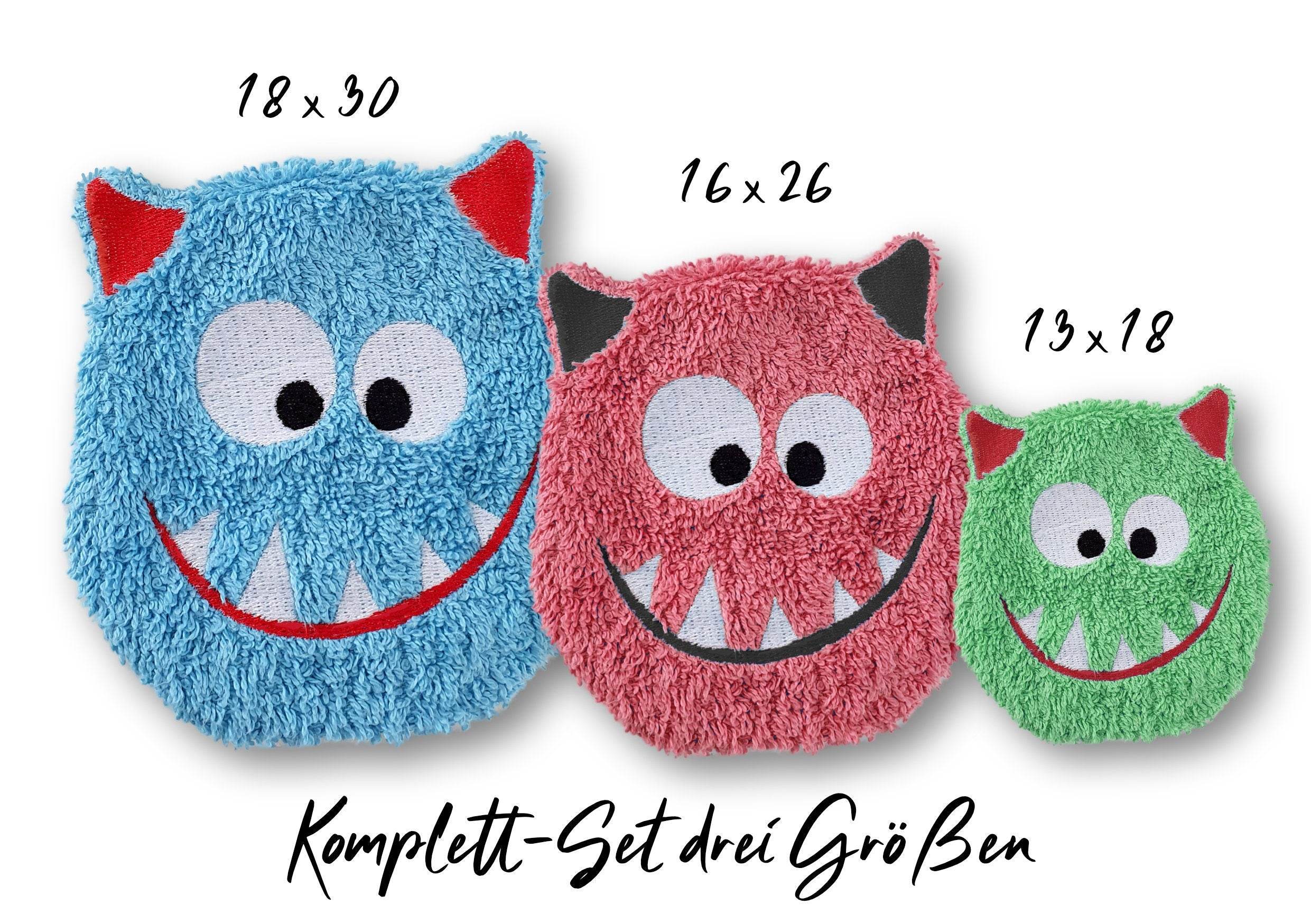 Stickdatei Monsterchen ITH drei Größen, Kissen, Schmusetuch, Kuscheltier - Sewando