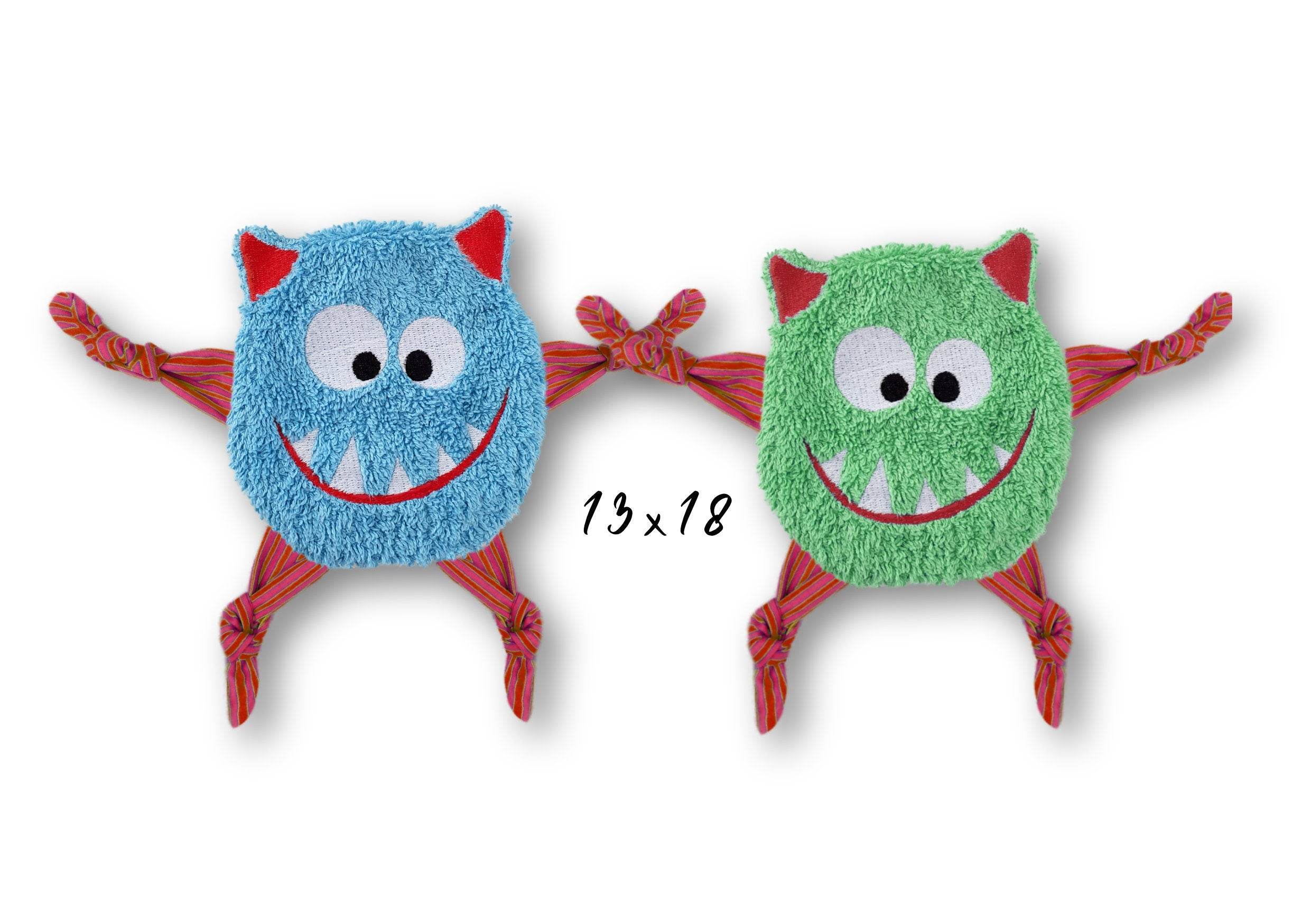 Stickdatei Monsterchen Kuscheltuch ITH Rahmen 13 cm x 18 cm, Schmusetuch, Kuscheltier - Sewando