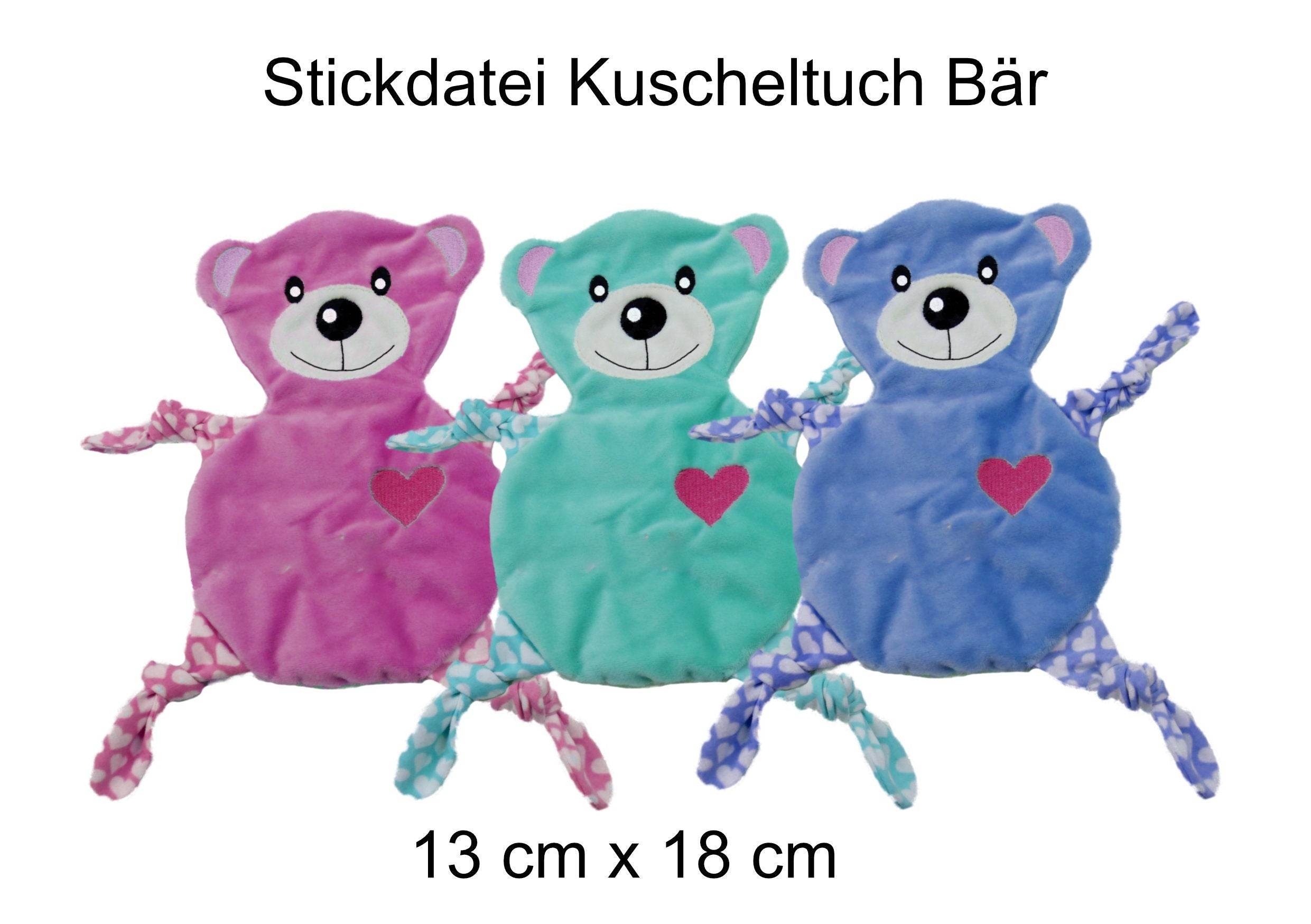 Stickdatei Bär Kuscheltuch Rahmen 13 cm x 18 cm, Baby, Kuscheltier, Schnuffeltuch - Sewando