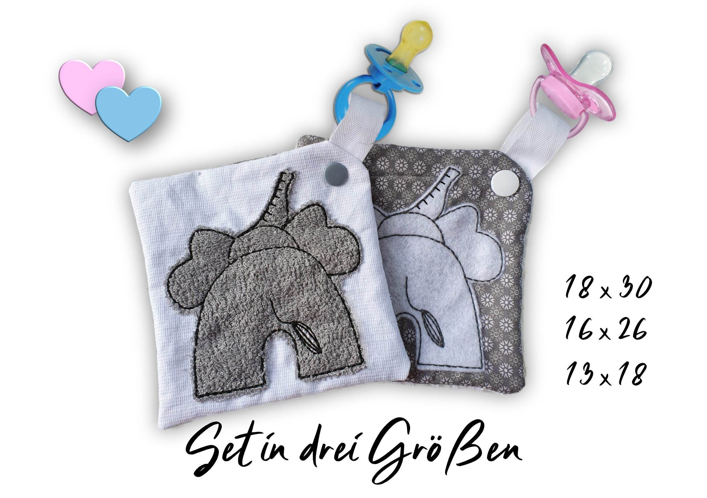 Stickdatei Schmusetuch Elefant ITH drei Größen, Baby, Kuscheltuch, Stickmuster, Schnuller - Sewando