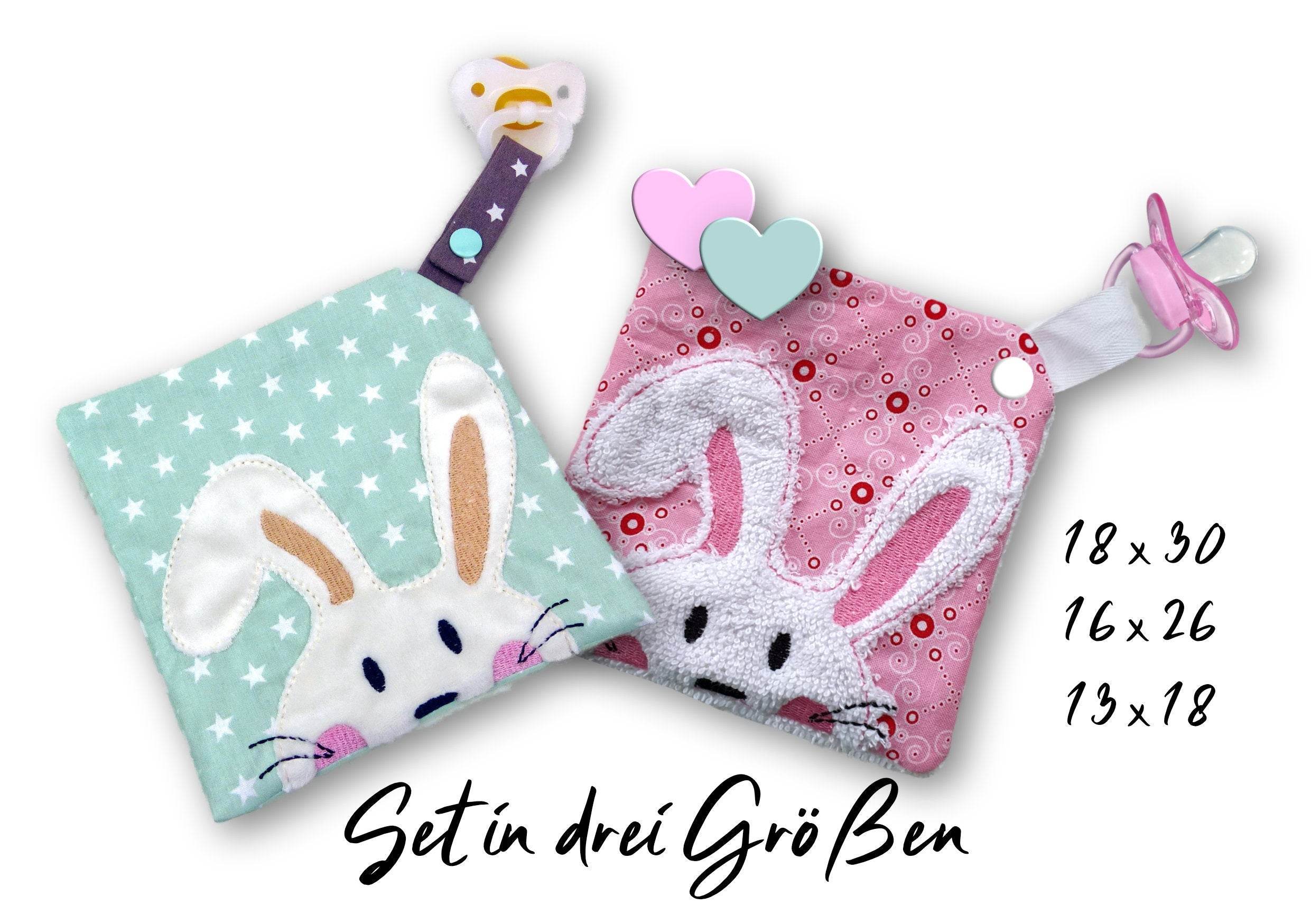 Stickdatei Schmusetuch Hase ITH drei Größen, Schmusetuch, Kuscheltuch, Schnuller, Nuckel - Sewando