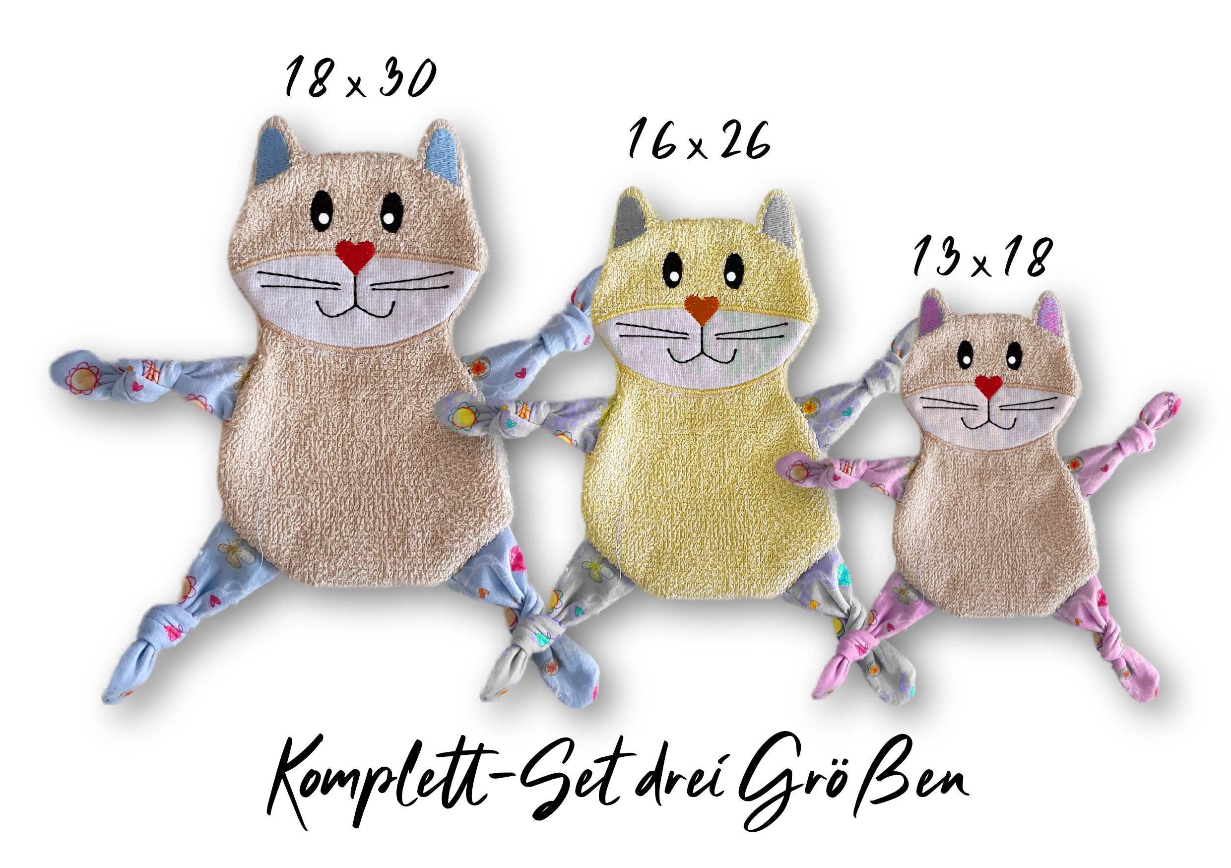 Stickdatei Katze Kuscheltuch ITH drei Größen, Baby Schmusetuch, Kuscheltier - Sewando