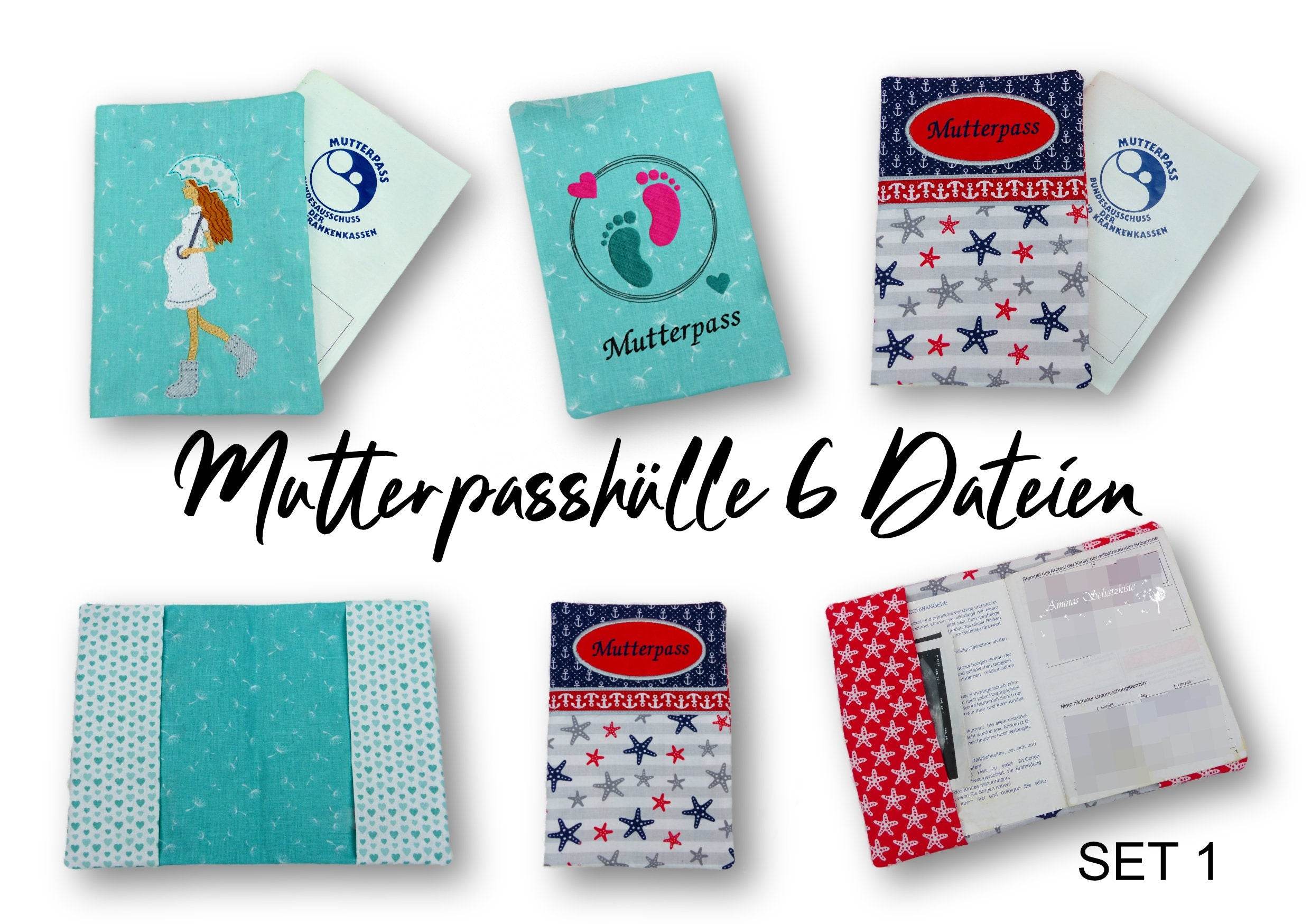 Stickdatei Mutterpasshülle SET 1, Rahmen 20 cm x 30 cm, ITH, 6 Dateien, Mama, Schwanger, Baby, Hülle, Umschlag - Sewando