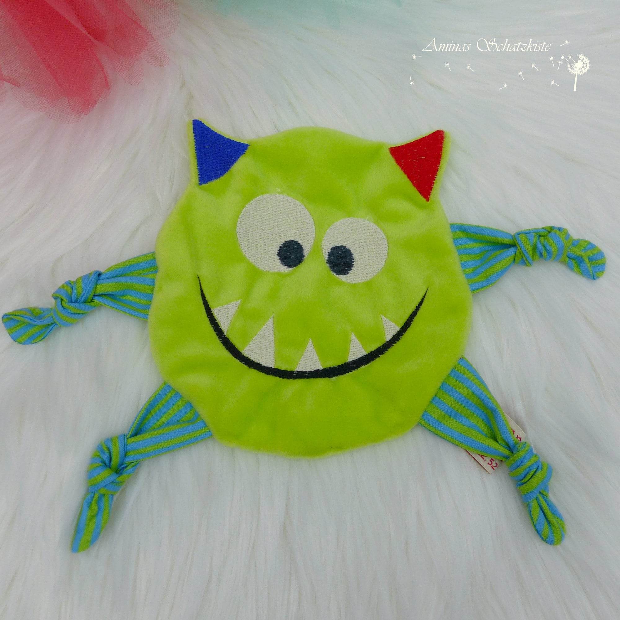 Stickdatei Monsterchen Kuscheltuch ITH Rahmen 13 cm x 18 cm, Schmusetuch, Kuscheltier - Sewando