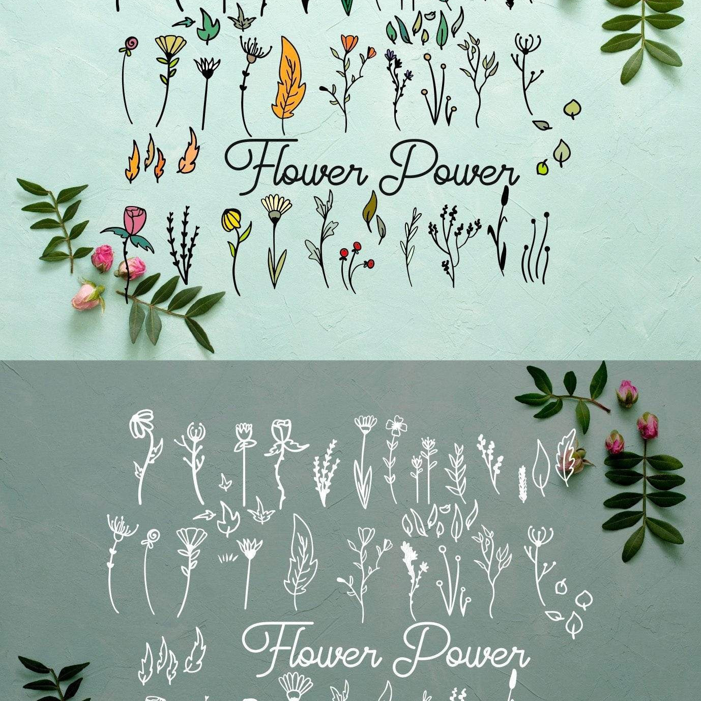 Plotter-SPARSET - FLOWER POWER Doodle und die 3 Glas-Blumen und Bonus Vasen SVG und DXF - Sewando