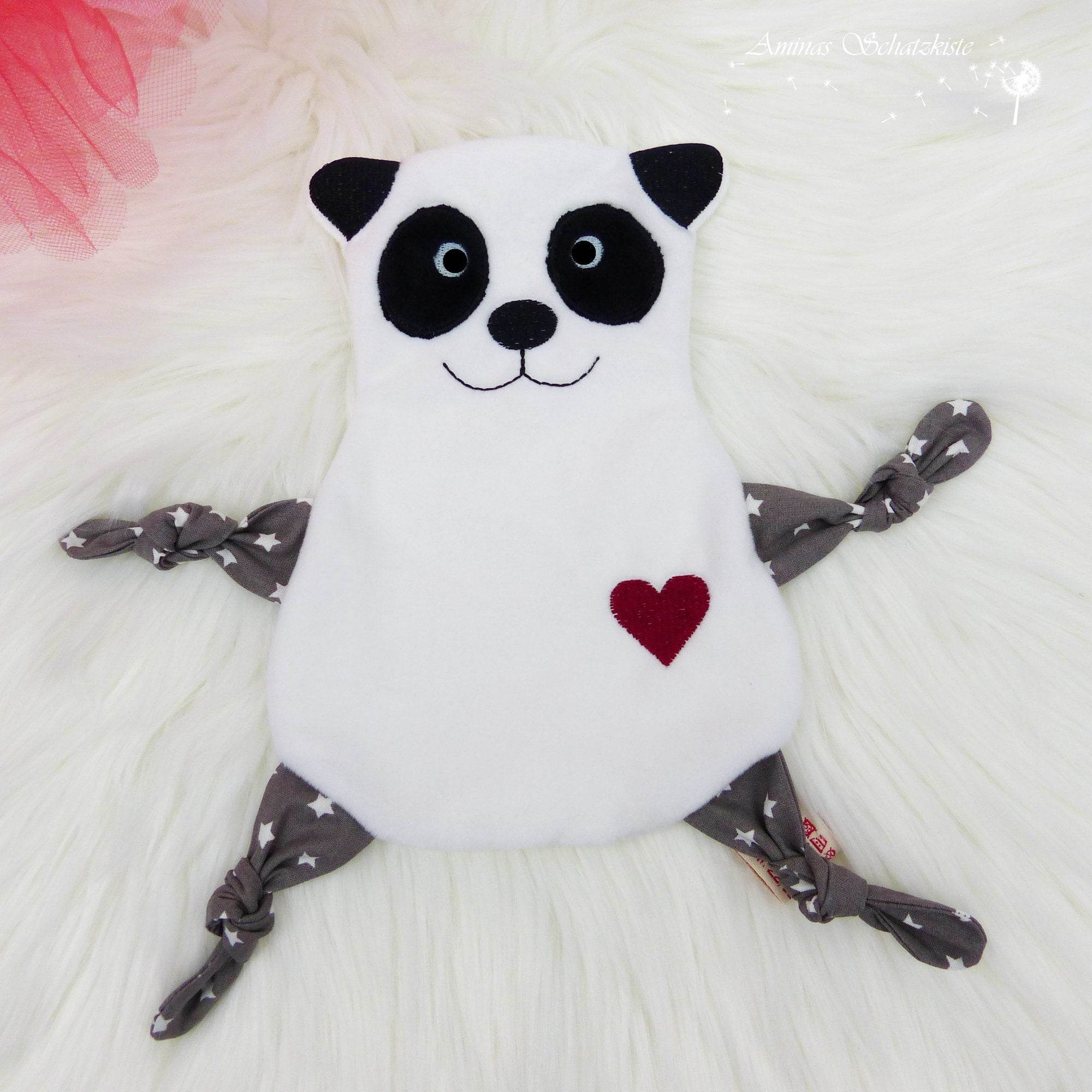 Stickdatei ITH Panda Kuscheltuch in drei Größen, Baby Schmusetuch, Kuscheltier - Sewando