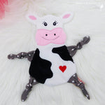 Stickdatei Kuh Kuscheltuch ITH Rahmen 13 cm x 18 cm, Baby Schmusetuch, Kuscheltier, Schnuffeltuch - Sewando