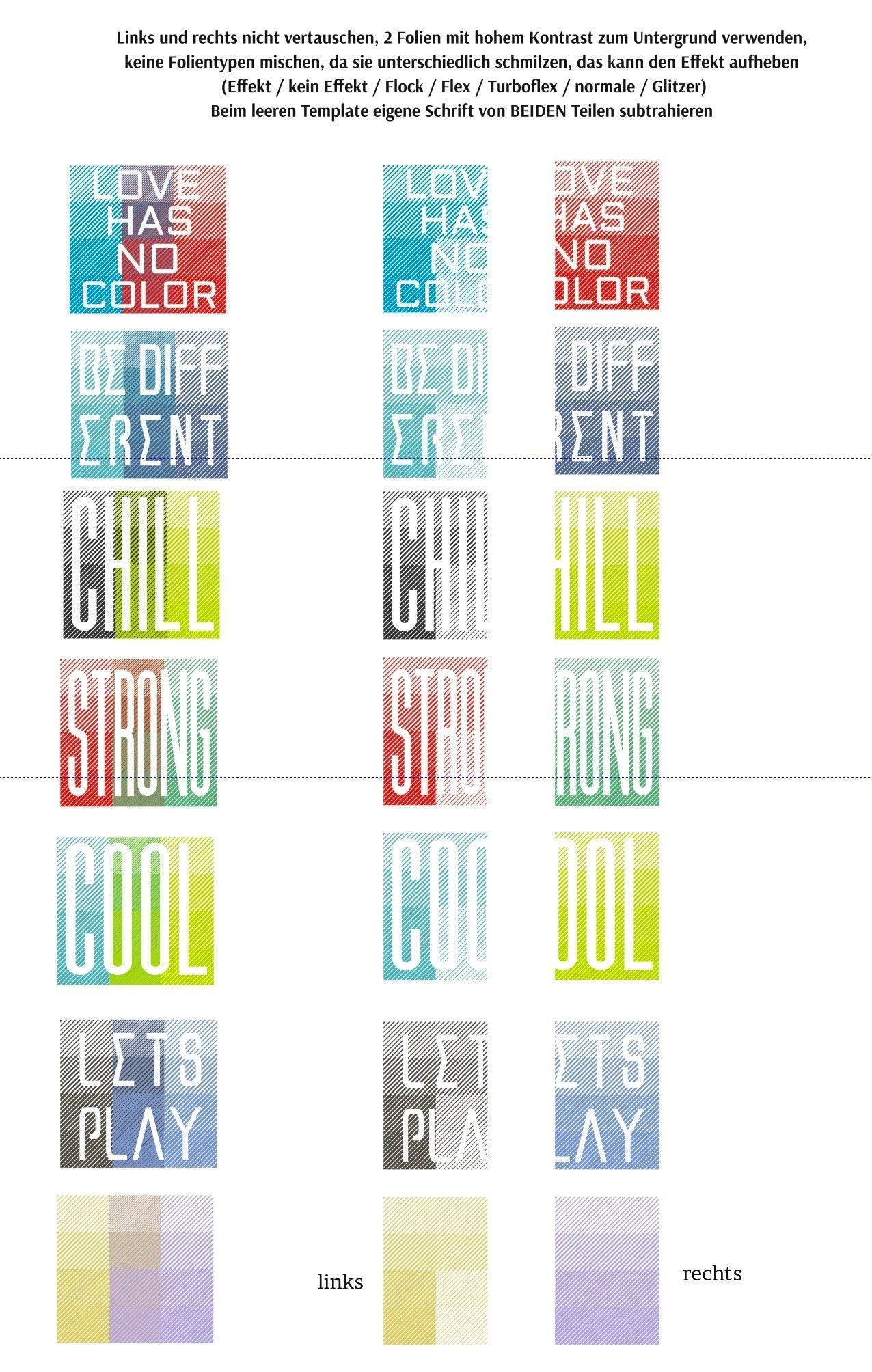 12 FARBEN - Wörter & Sprüche - 12 Farben mit nur 2 Folien - inklusive Template, PlotterDatei als SVG und DXF - Sewando