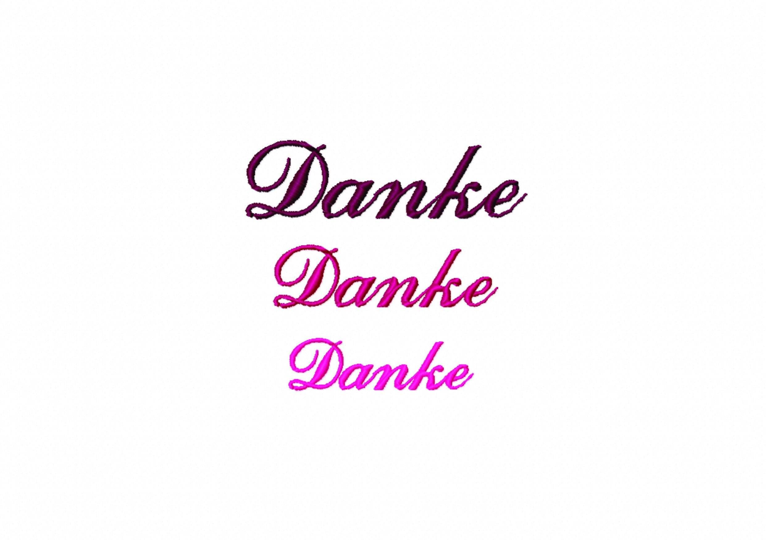 Stickdatei Schriftzug Danke, drei Größen, Rahmen ab 10 cm x 10 cm - Sewando