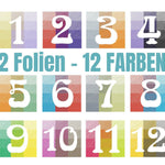 12 FARBEN - ZAHLEN 1 bis 12 - 12 Farben mit nur 2 Folien - ohne Template, PLOTTERDATEI als SVG und DXF - Sewando