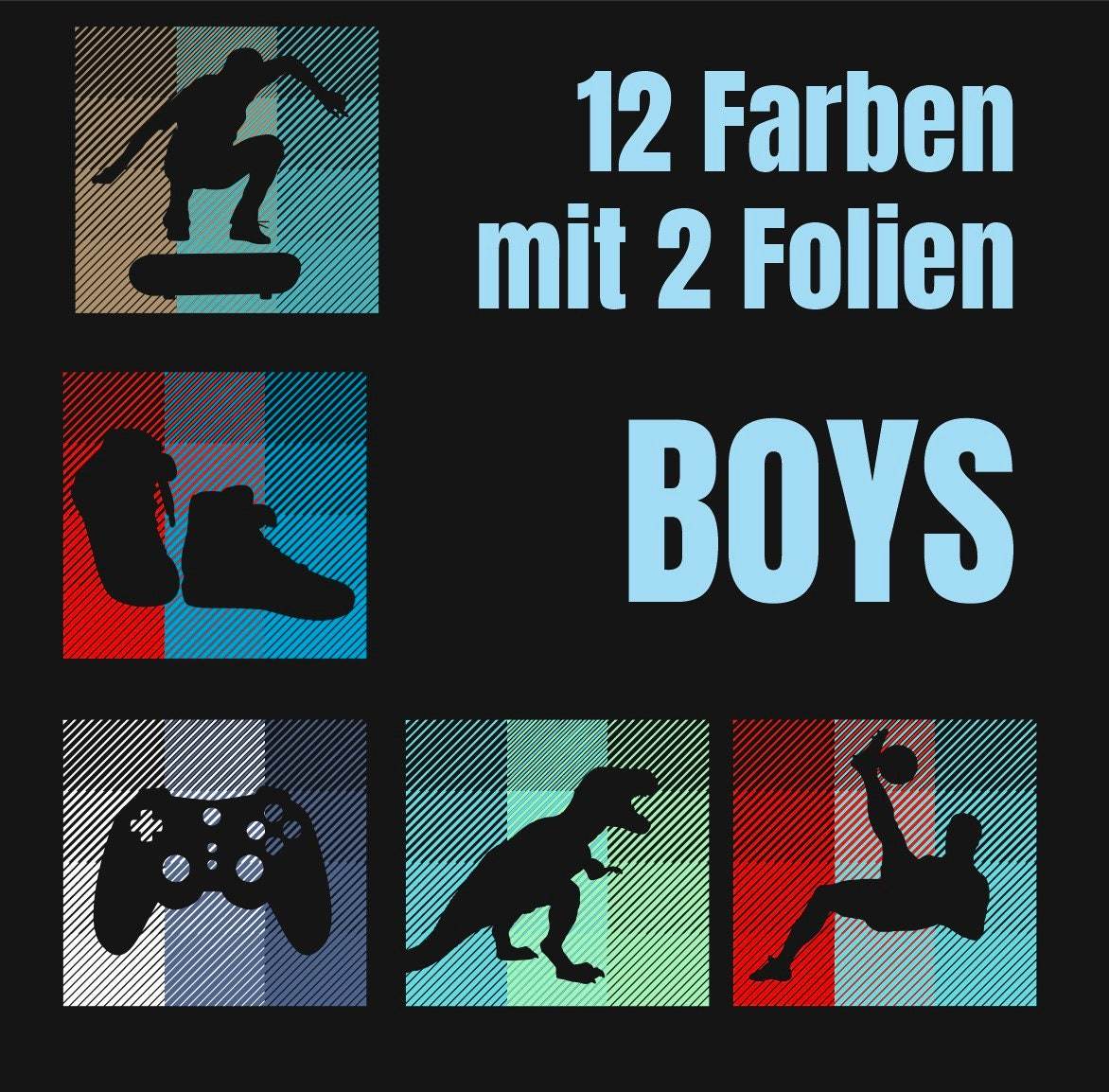 12 FARBEN - BOYS & TEENS - 12 Farben mit nur 2 Folien - ohne Template, Plotter und Laser-Datei als SVG und DXF - Sewando