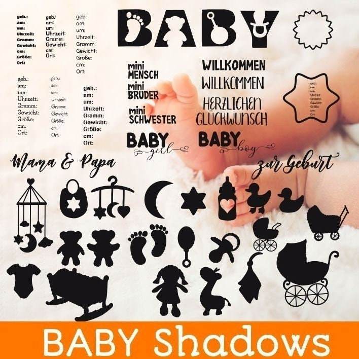 Baby Shadow Deko zur Geburt / Taufe, Plotter und Laser-Datei als SVG und DXF - Sewando