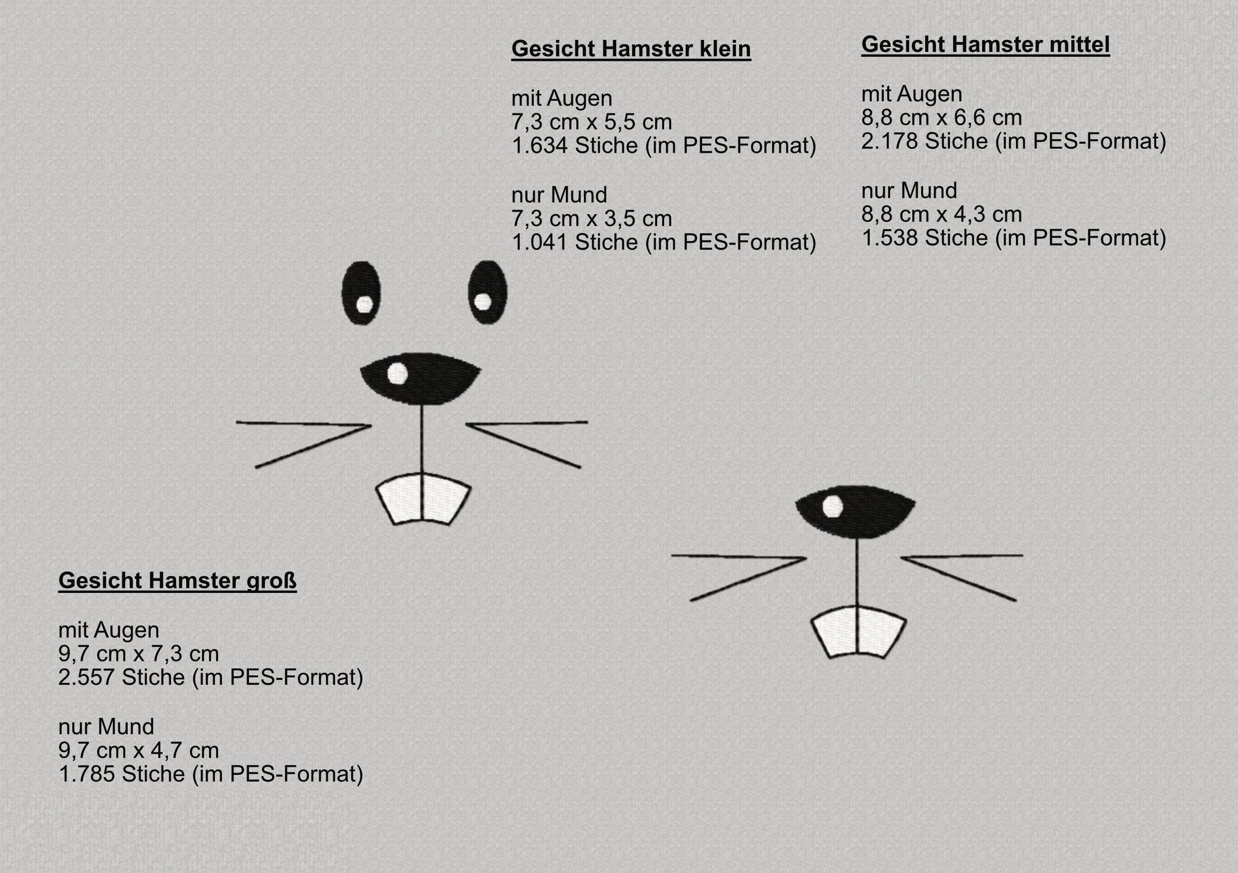 Stickdatei Gesicht Hamster - zwei Varianten, drei Größen, Rahmen ab 10 cm x 10 cm, Stickmuster, Mund, Augen, Nase, Zähne - Sewando