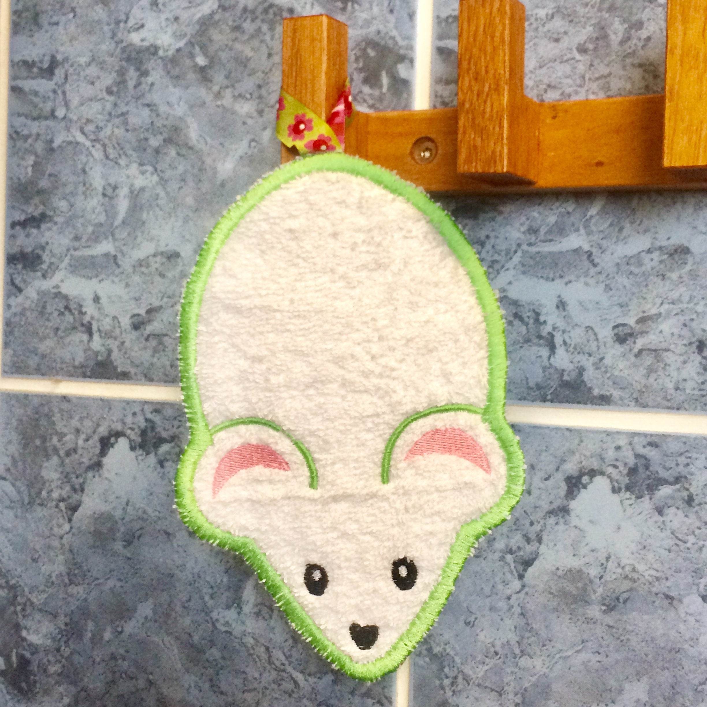 SpülPad Maus Stickdatei ITH 13x18 cm Waschpad Spülpad Spüllappen Spültuch abwaschen - Sewando