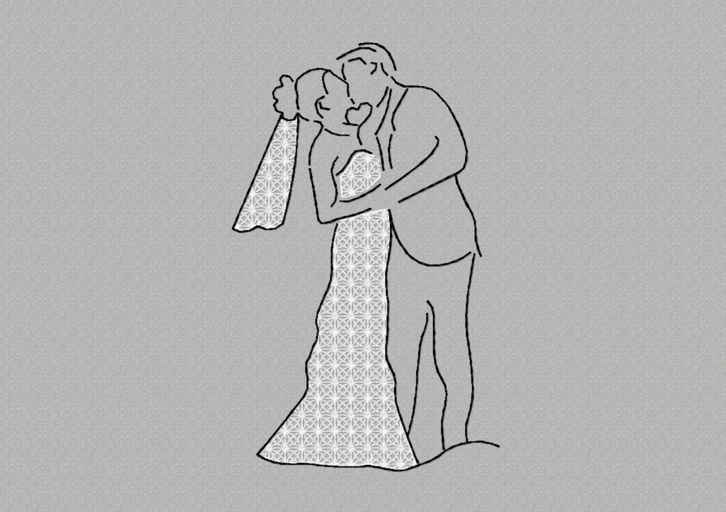 Stickdatei Brautpaar Rahmen 13x18, Braut, heiraten, Liebe, Paar, Spitze, Hochzeit - Sewando
