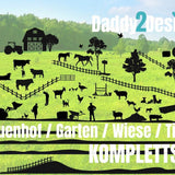 Bauernhof Garten Wiese Weide MEGA MULTIPLOTT KOMPLETTSET Maschinen Tiere und Landschaft, Plotter- Laser-Datei als SVG und DXF - Sewando