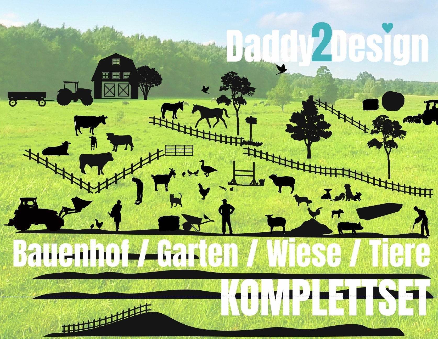 Bauernhof Garten Wiese Weide MEGA MULTIPLOTT KOMPLETTSET Maschinen Tiere und Landschaft, Plotter- Laser-Datei als SVG und DXF - Sewando