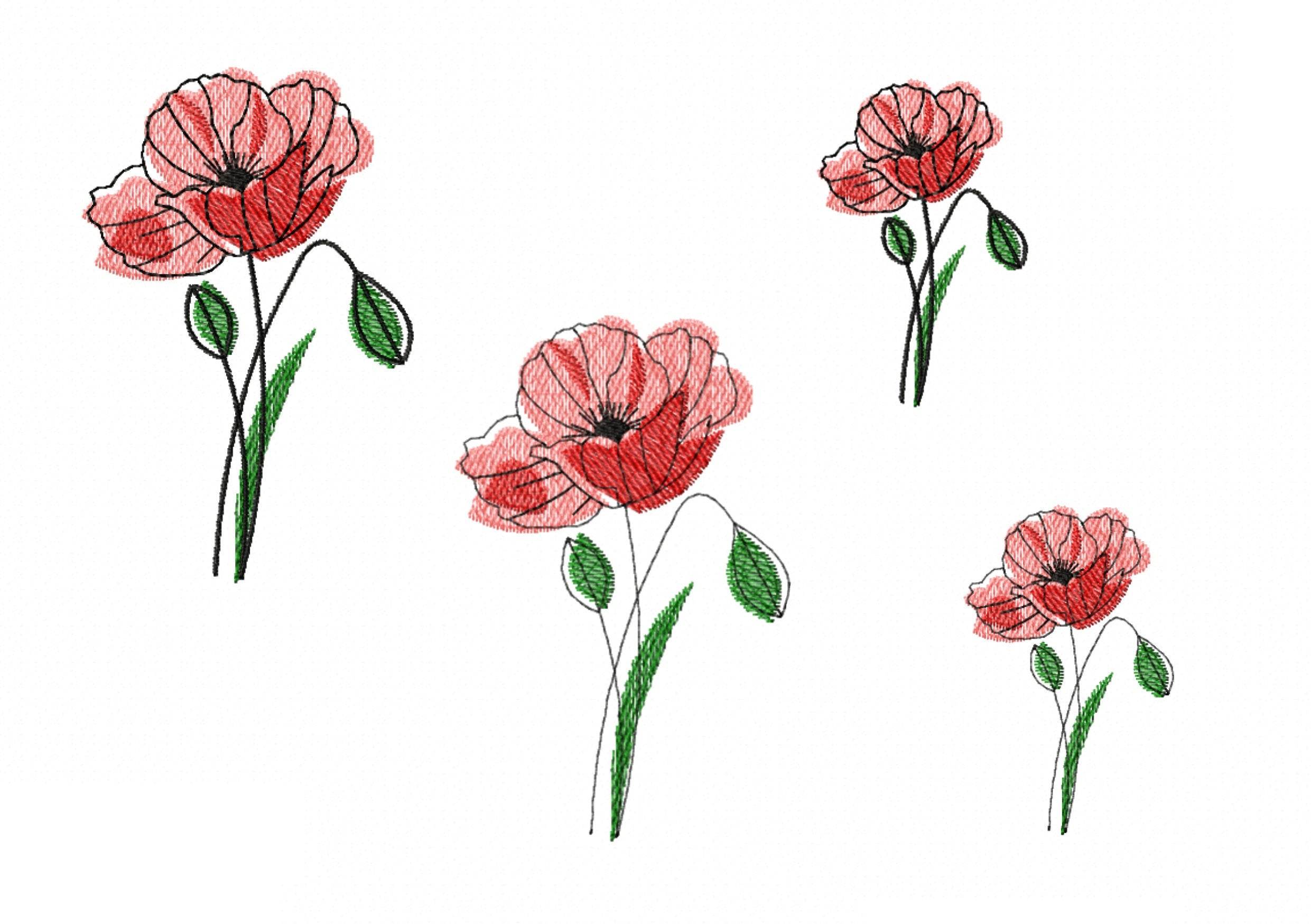 Stickdatei Klatschmohn - je zwei Varianten, 10x10 und 13x18, Mohn, Blume - Sewando