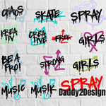 SPRAY! 12 coole Spray Style Motive, Plotterdatei als SVG und DXF - Sewando