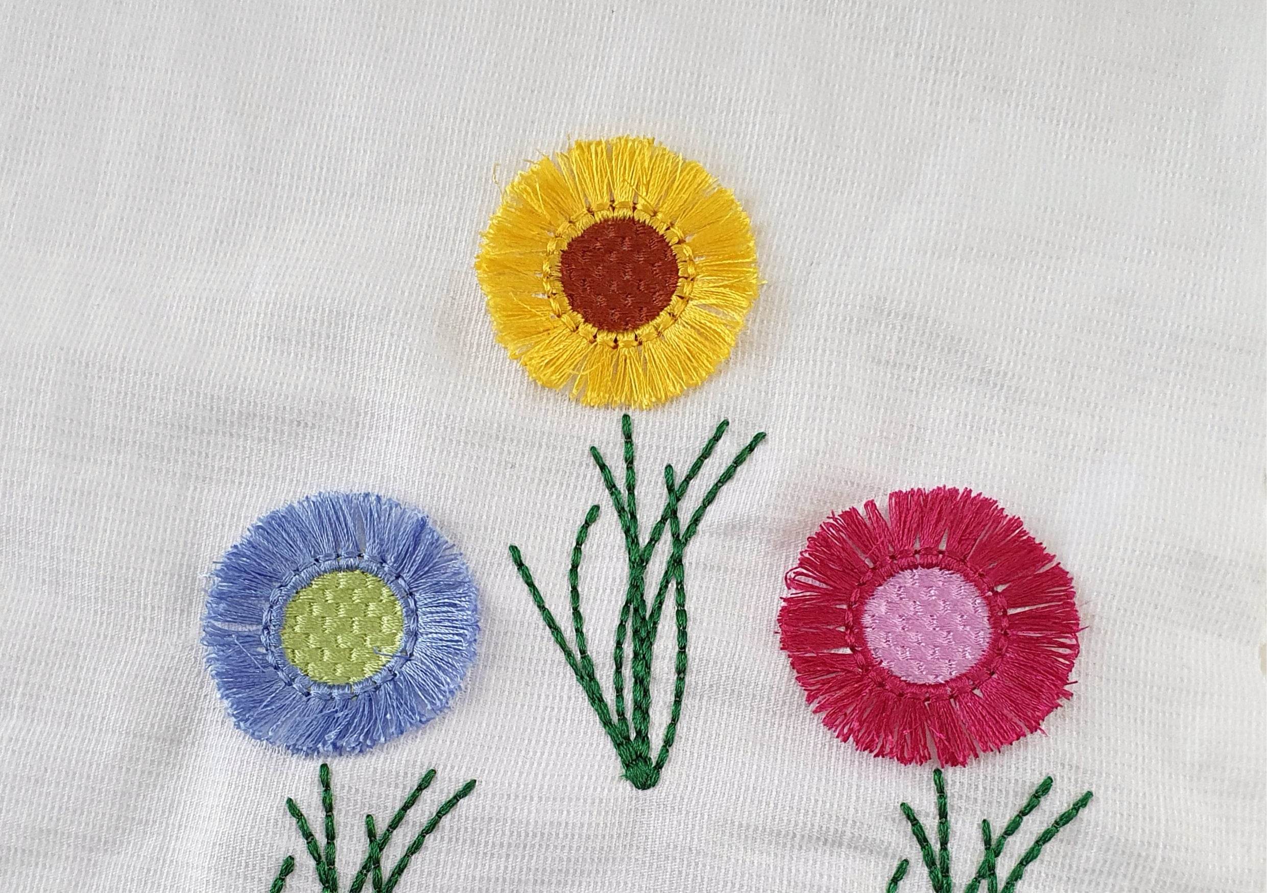 Stickdatei Fransenblume - Rahmen ab 10 cm x 10 cm, Blume, Sonnenblume, Fransen - Sewando