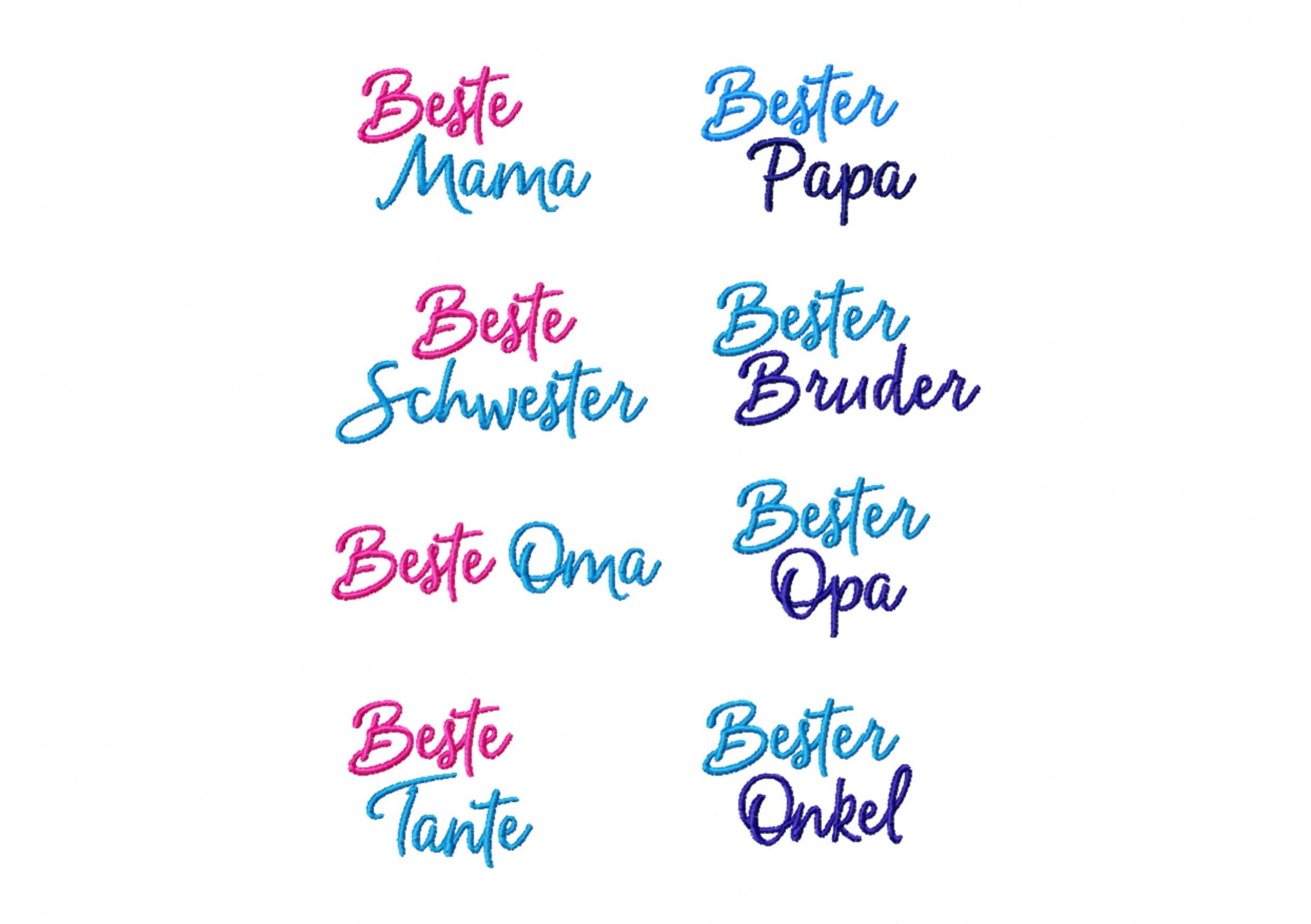 Stickdatei Schrift Familie, Rahmen ab 10 cm x 10 cm, Mama, Papa, Oma, Opa, Schriftzug, Spruch, Bruder, Schwester - Sewando