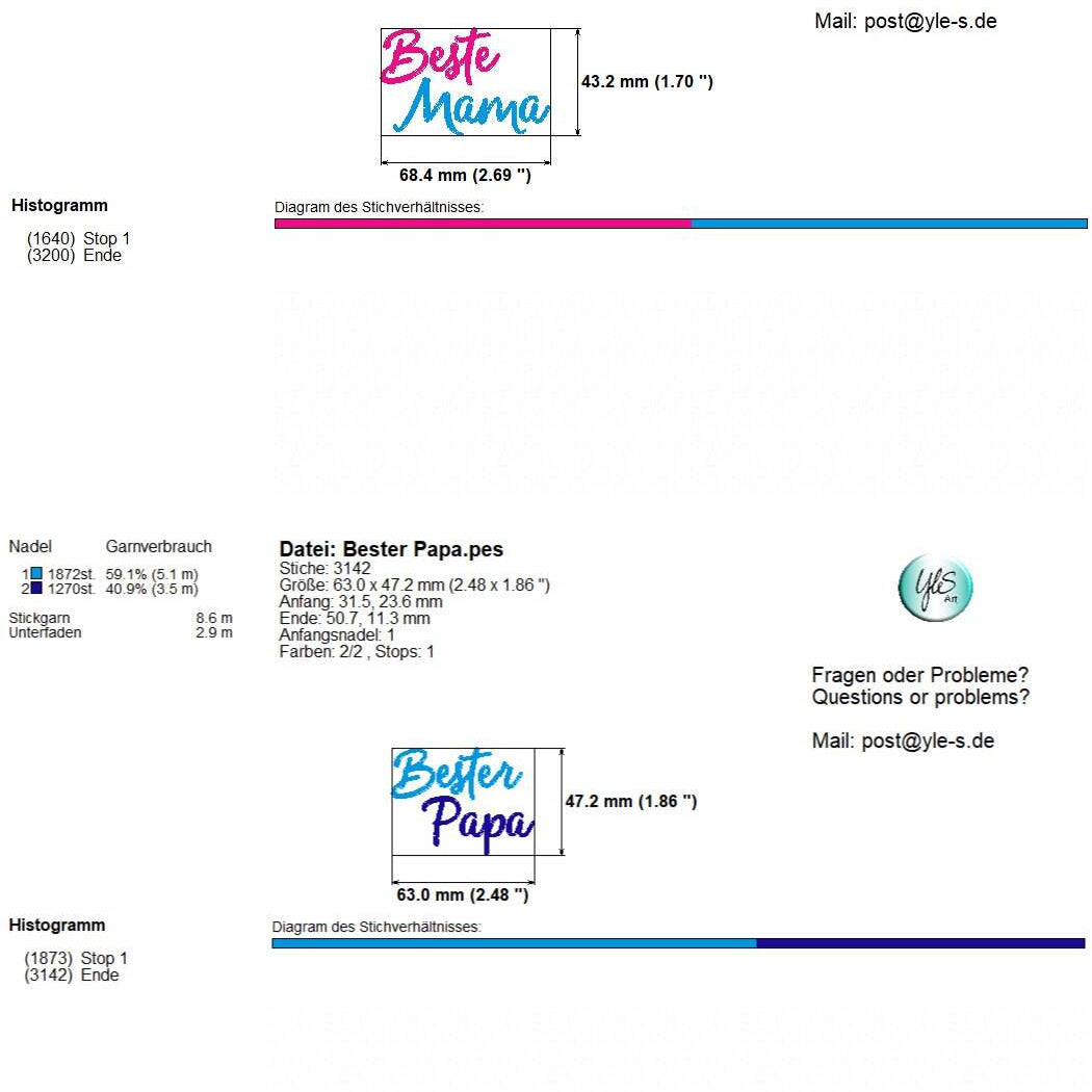 Stickdatei Schrift Familie, Rahmen ab 10 cm x 10 cm, Mama, Papa, Oma, Opa, Schriftzug, Spruch, Bruder, Schwester - Sewando