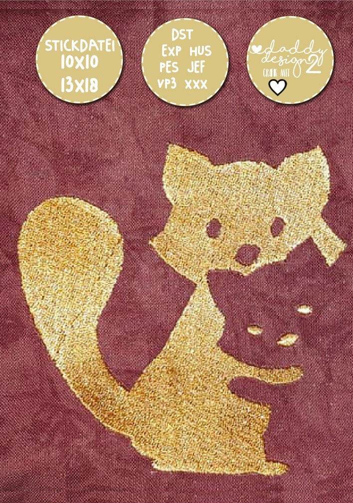 Schatten-Stickdatei - Waschbaer-Fuchs-Katzen - 10x10 18x13, - Sewando