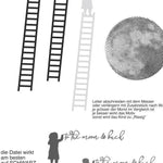 MOND LineART - bis zum Mond und zurück -Wolf, Spruch, Rakete Plotterdatei, Laserdatei - Sewando
