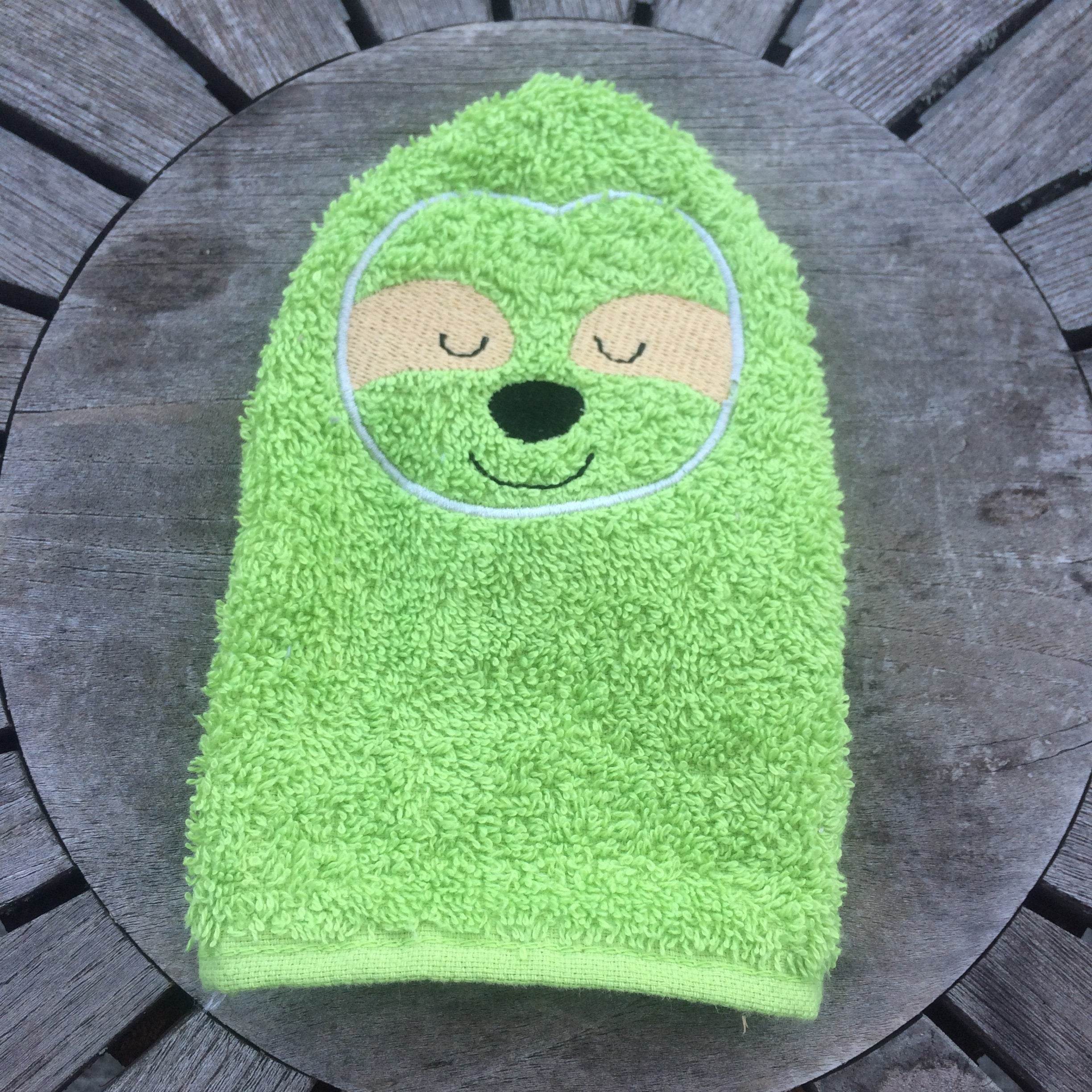 Faultier-Waschlappen Stickdatei ITH 13x18 Waschhandschuh Geschenk Geburt Geburtstag Tiere Zoo - Sewando