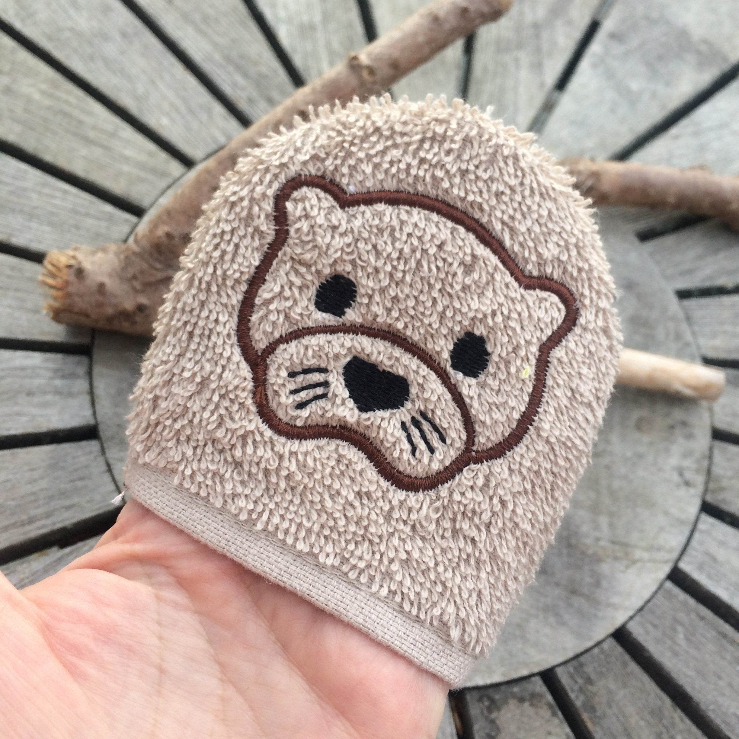 Otter-Waschlappen Stickdatei ITH 10x10 Waschhandschuh Pad Geschenk Tiere Geburt Natur - Sewando