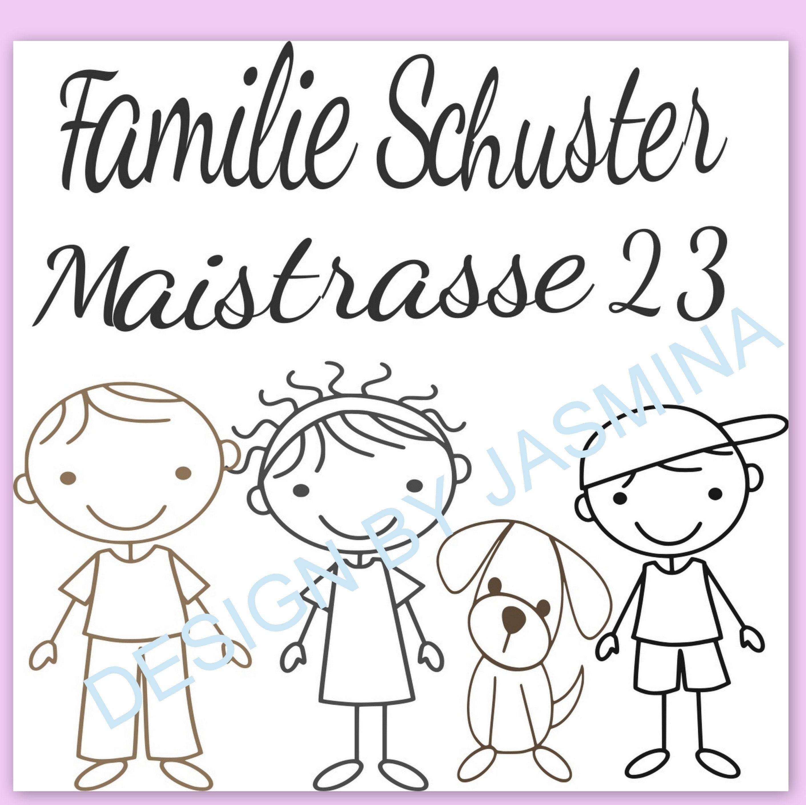 Plotterdatei Strichmännchen Familie 1 mit Hund SVG / Türschild Namensschild - Sewando